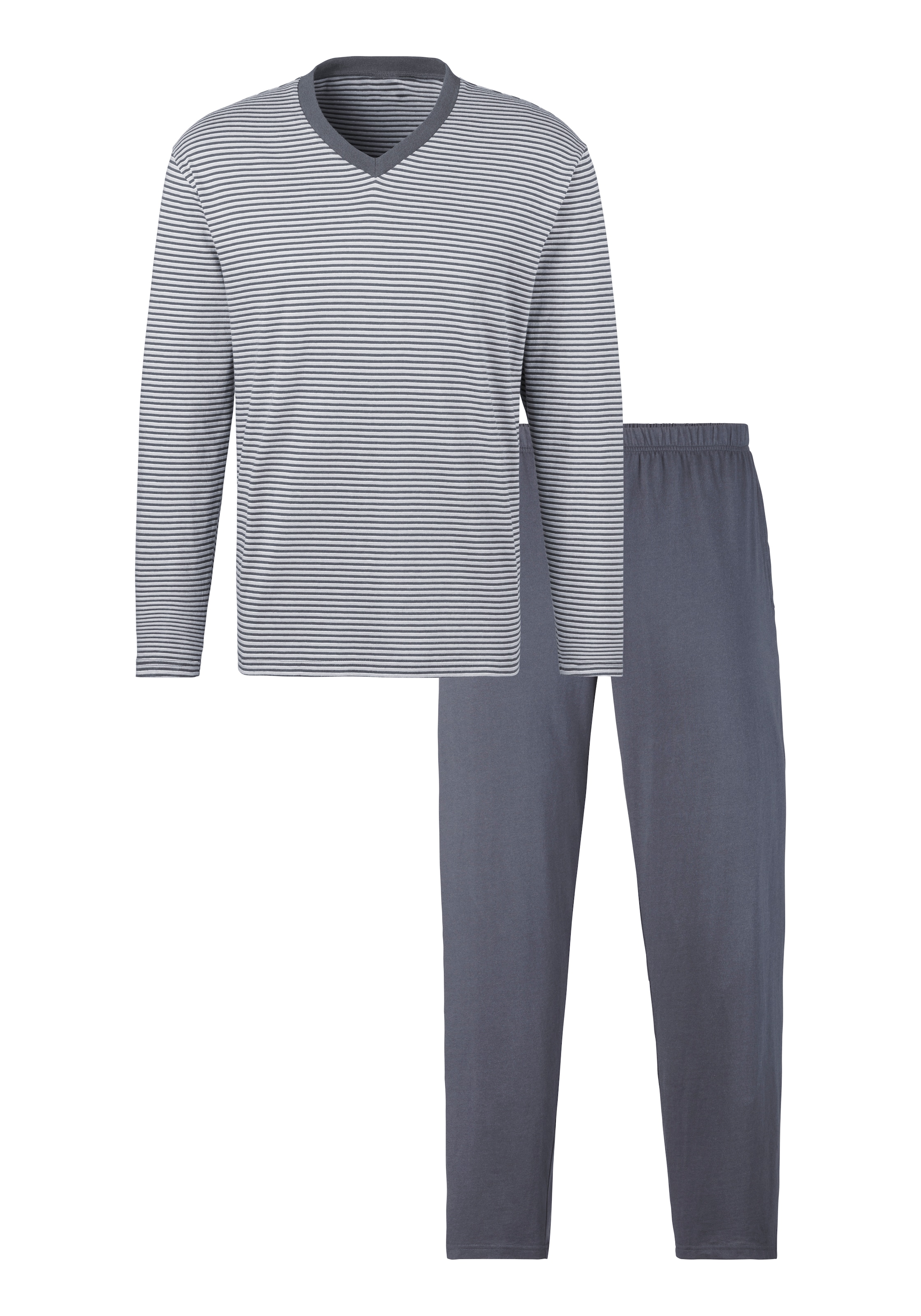 le jogger® Pyjama, (Packung, 4 tlg., 2 Stück), Schlafanzug mit garngefärbten Streifen