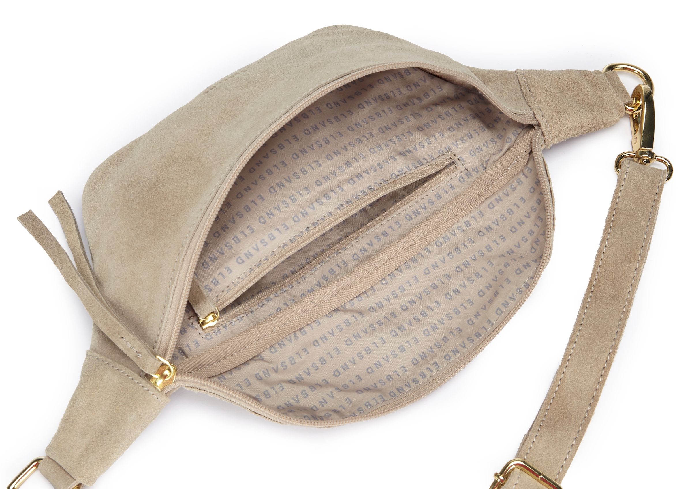 Elbsand Bauchtasche »Umhängetasche, Ledertasche, Brusttasche, Crossbody Bag, Gürteltasche« Handtasche Damen zum Umhängen aus weichem Veloursleder