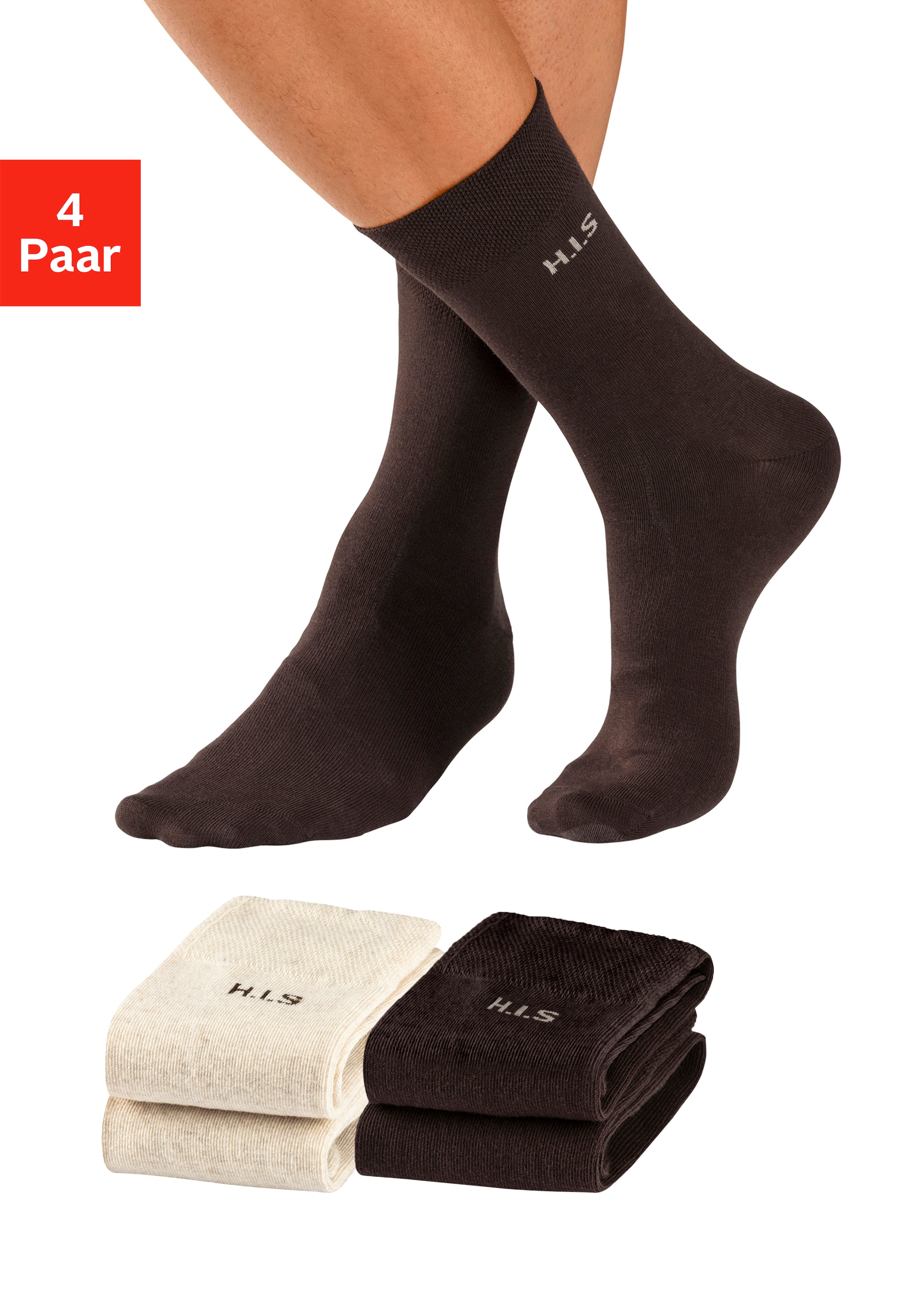 H.I.S Socken, (Packung, 4 Paar), mit druckfreiem Bündchen