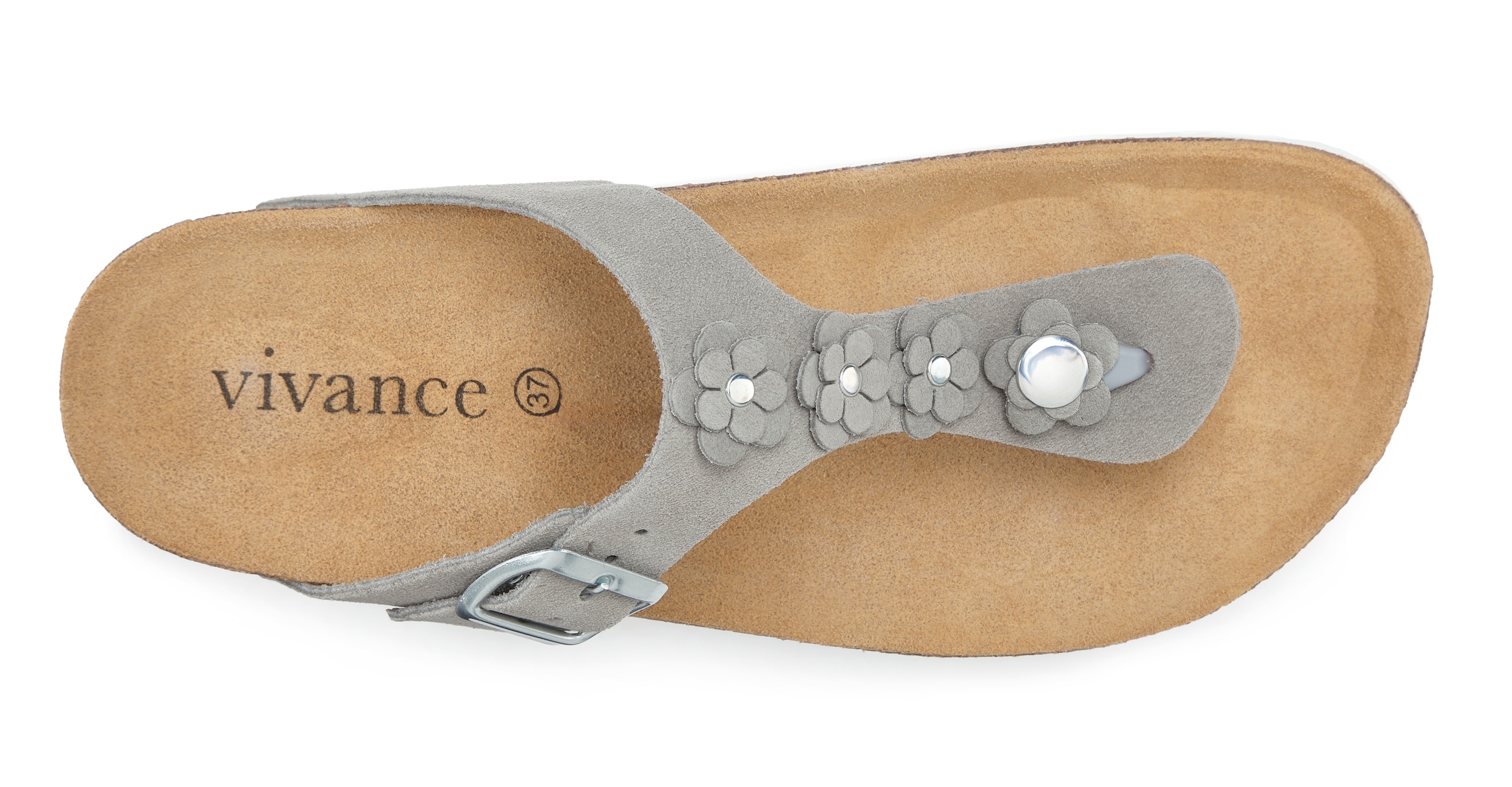 Vivance Pantolette »Mule, Sandale, offener Schuh, Sommerschuh,«  NEU aus Leder mit Korkfußbett und Blüten-Applikation