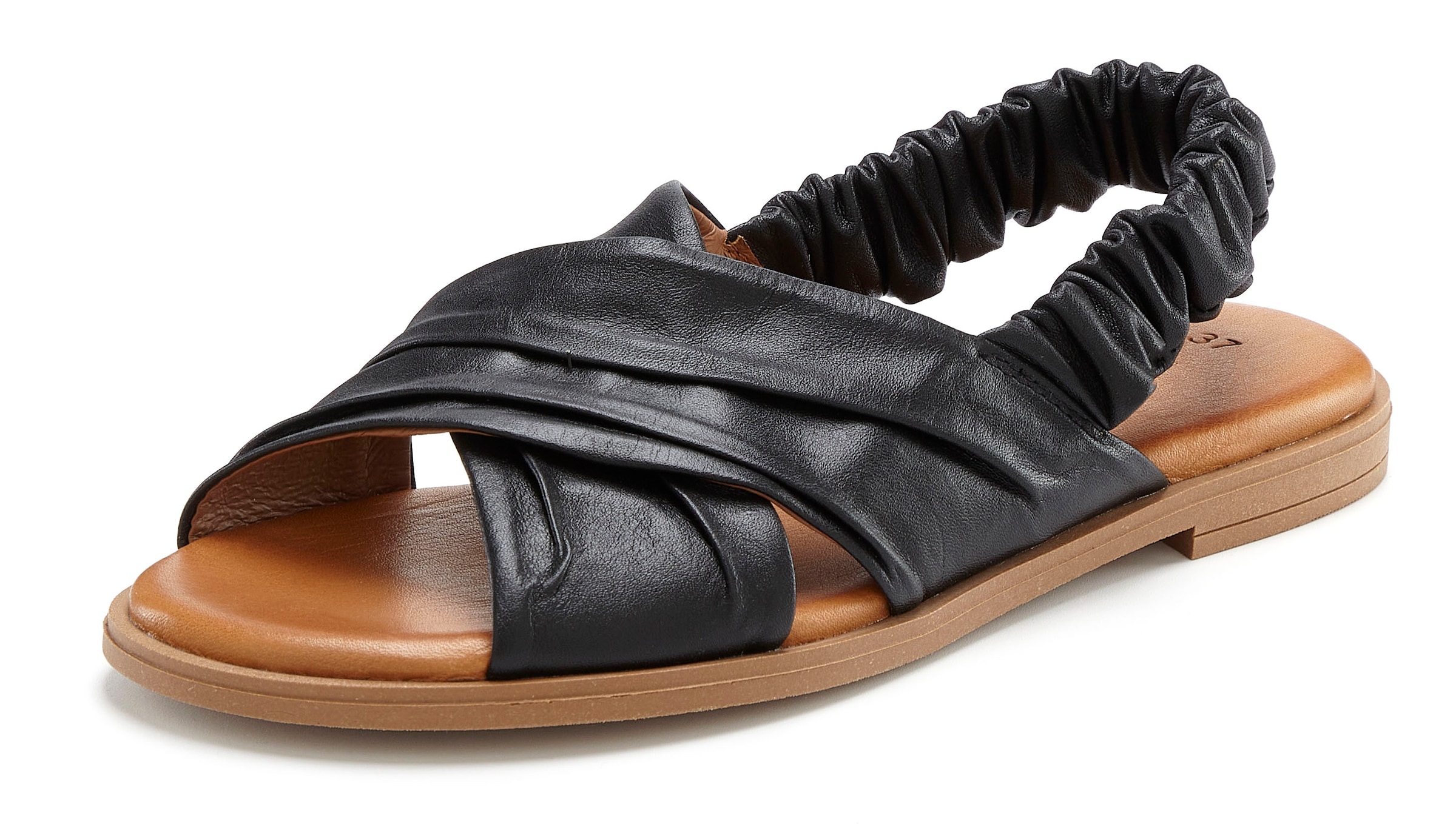 LASCANA Sandale »Sandalette, Sommerschuh, offener Schuh, Pantolette«  aus Leder mit elastischen Riemchen