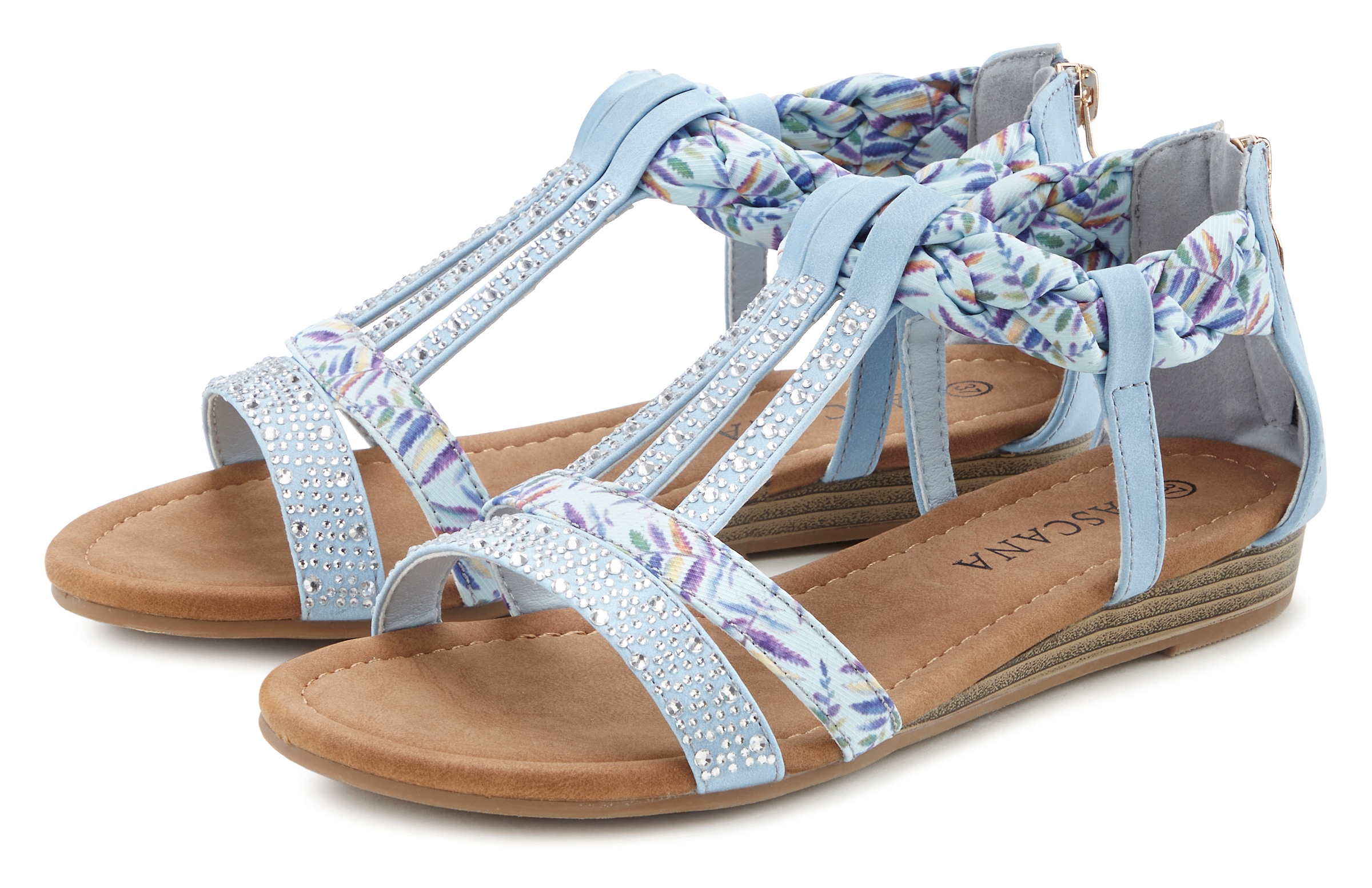 LASCANA Sandale »Sommerschuh«, Sandalette, Sommerschuh mit Verzierung und kleinem Keilabsatz VEGAN