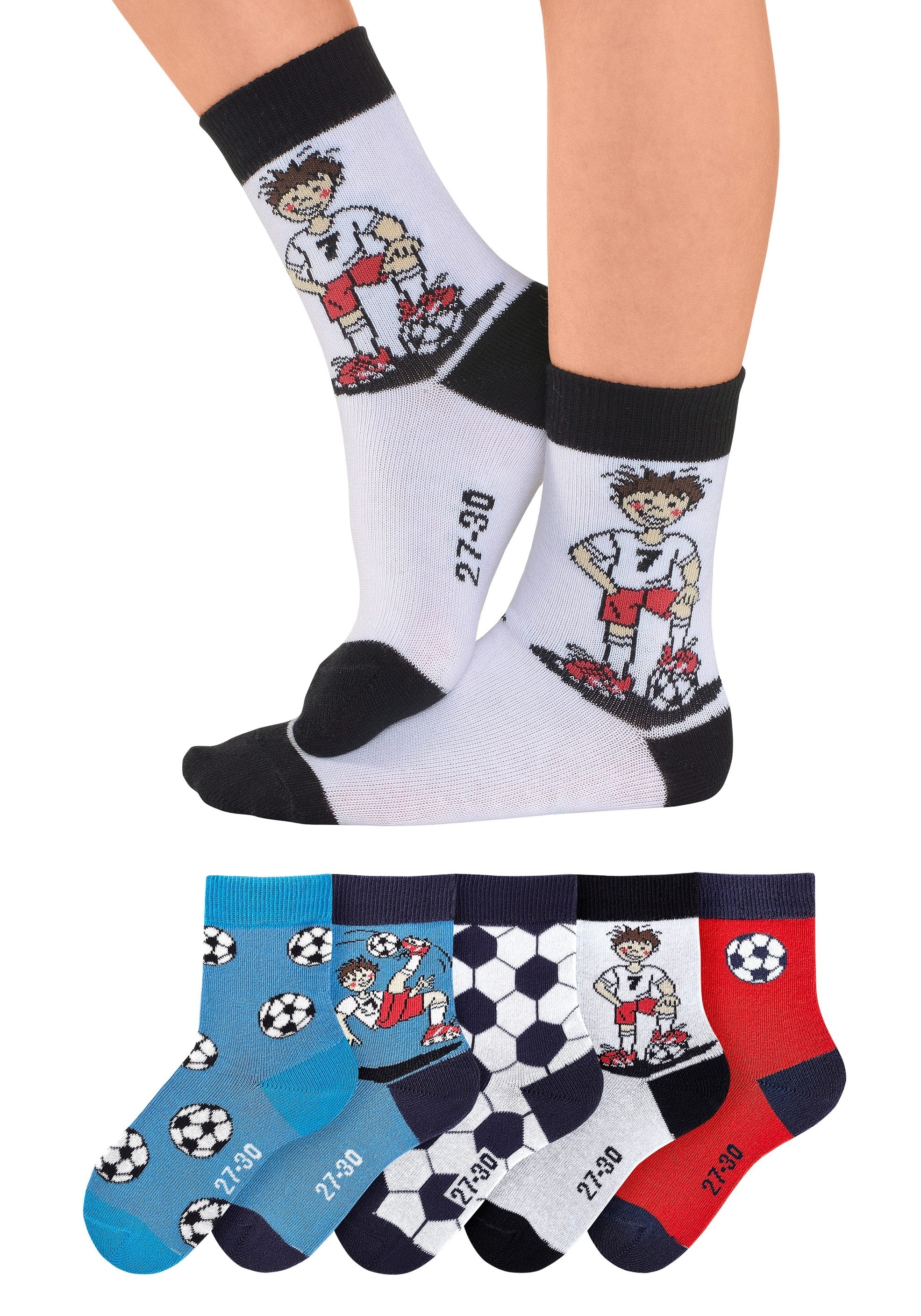 H.I.S Socken »"Fußballsocken, Kinder Fußballsocken, WM Socken"« Packung, 5 Stk. tlg. mit lustigen Fußballmotiven