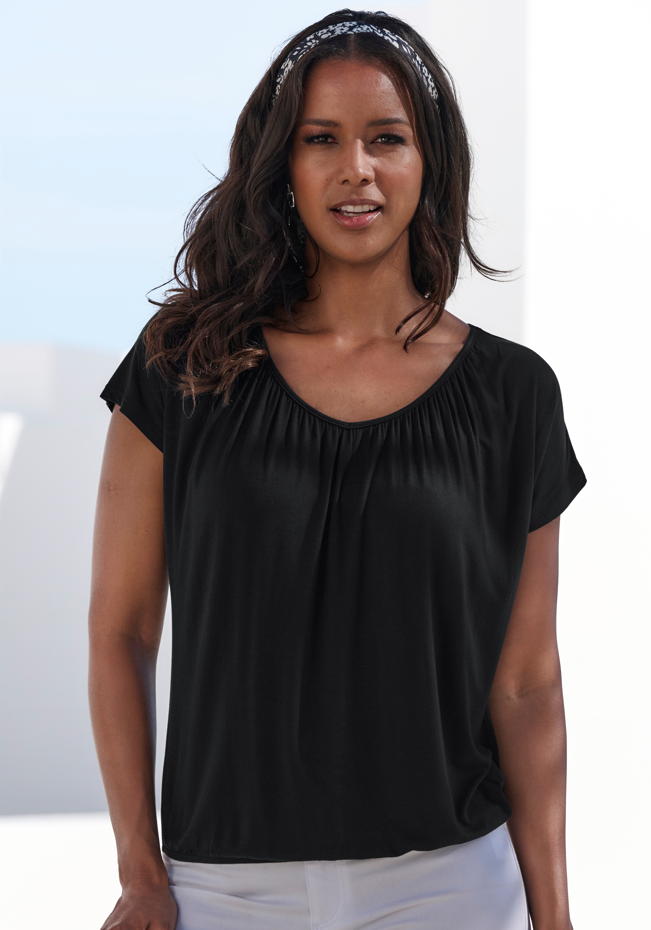 LASCANA Kurzarmshirt 1 Stk. tlg. mit Gummizug am Bund