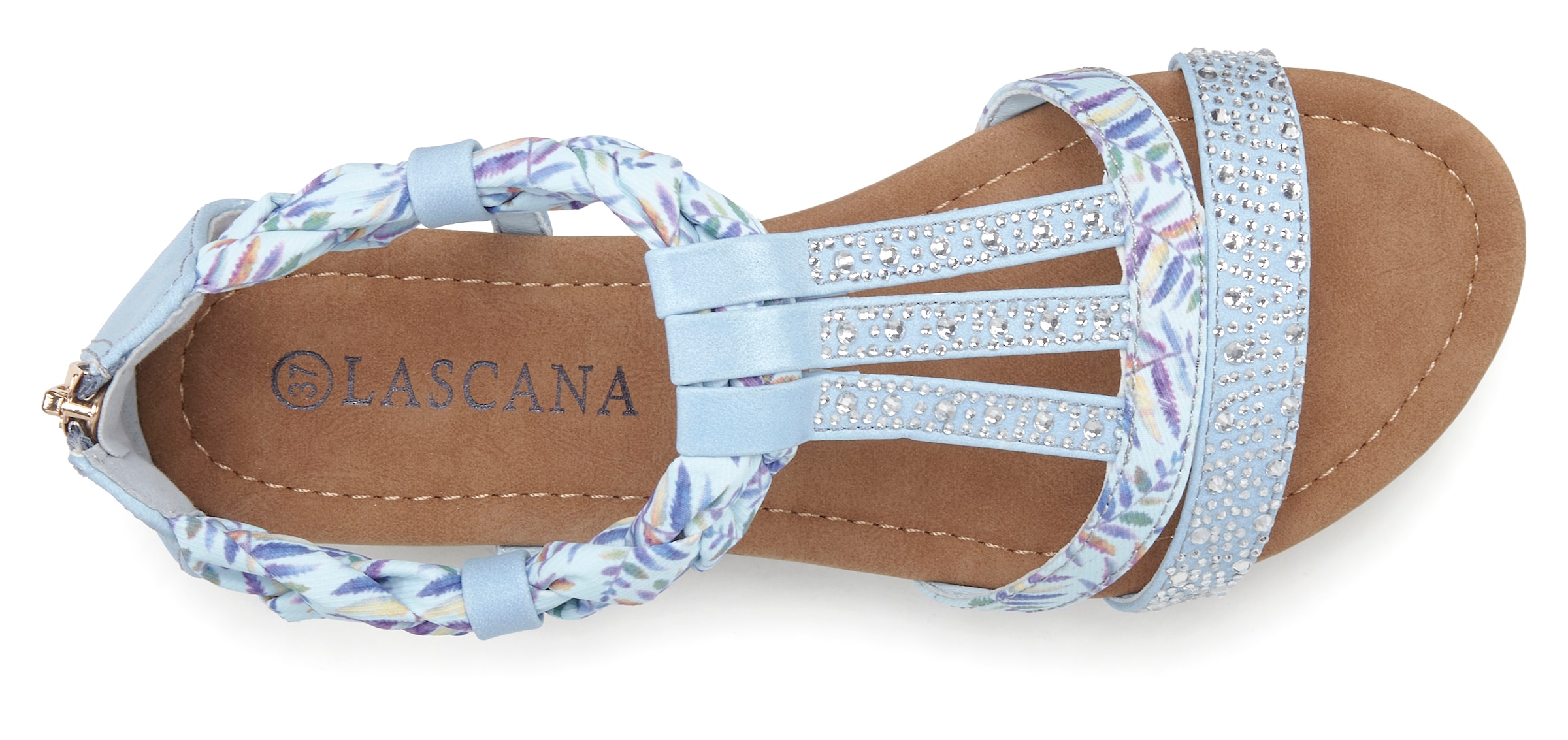 LASCANA Sandale »Sommerschuh«, Sandalette, Sommerschuh mit Verzierung und kleinem Keilabsatz VEGAN