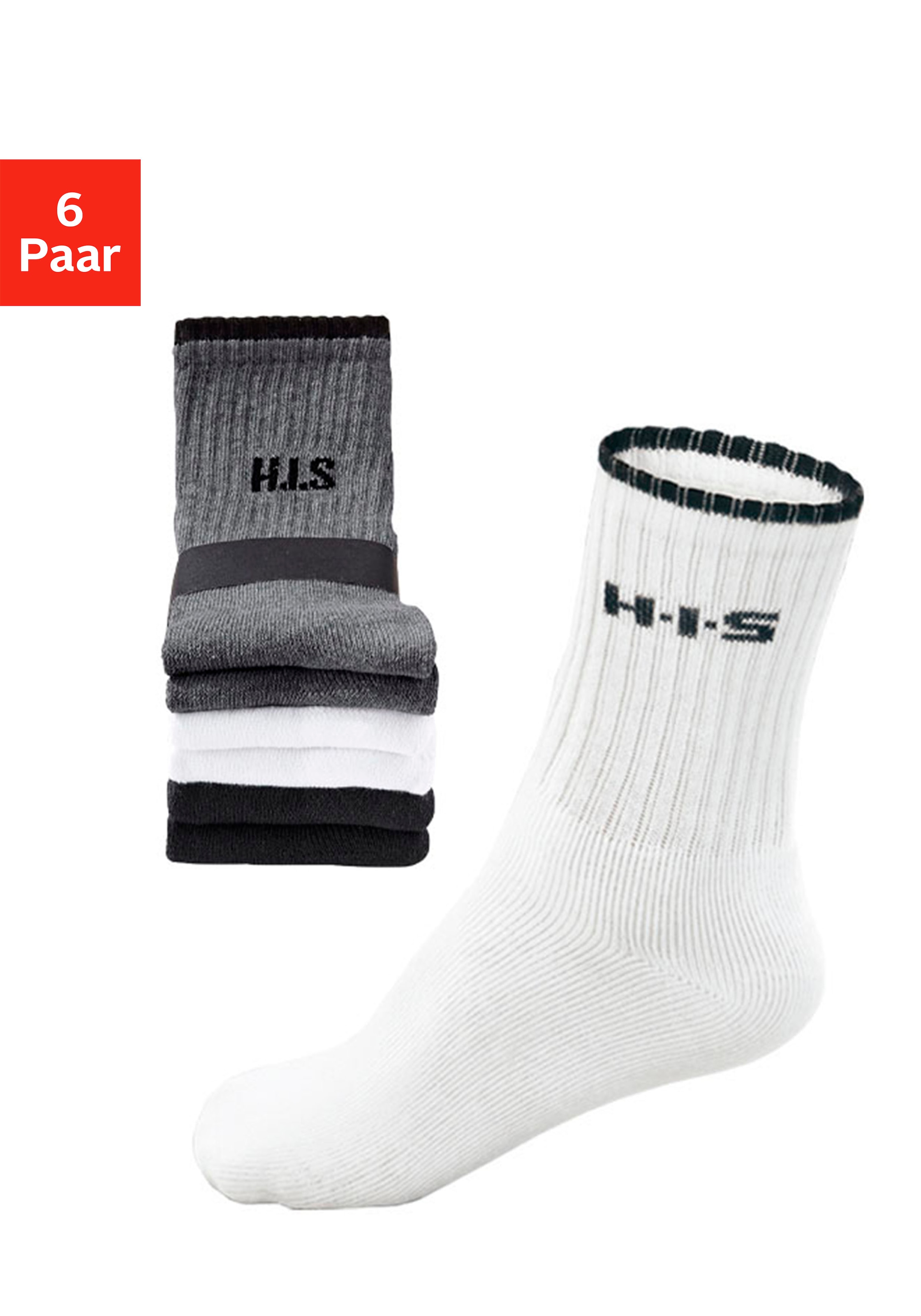 H.I.S Sportsocken, (Packung, 6 Paar), mit Frottee & verstärkten Belastungszonen