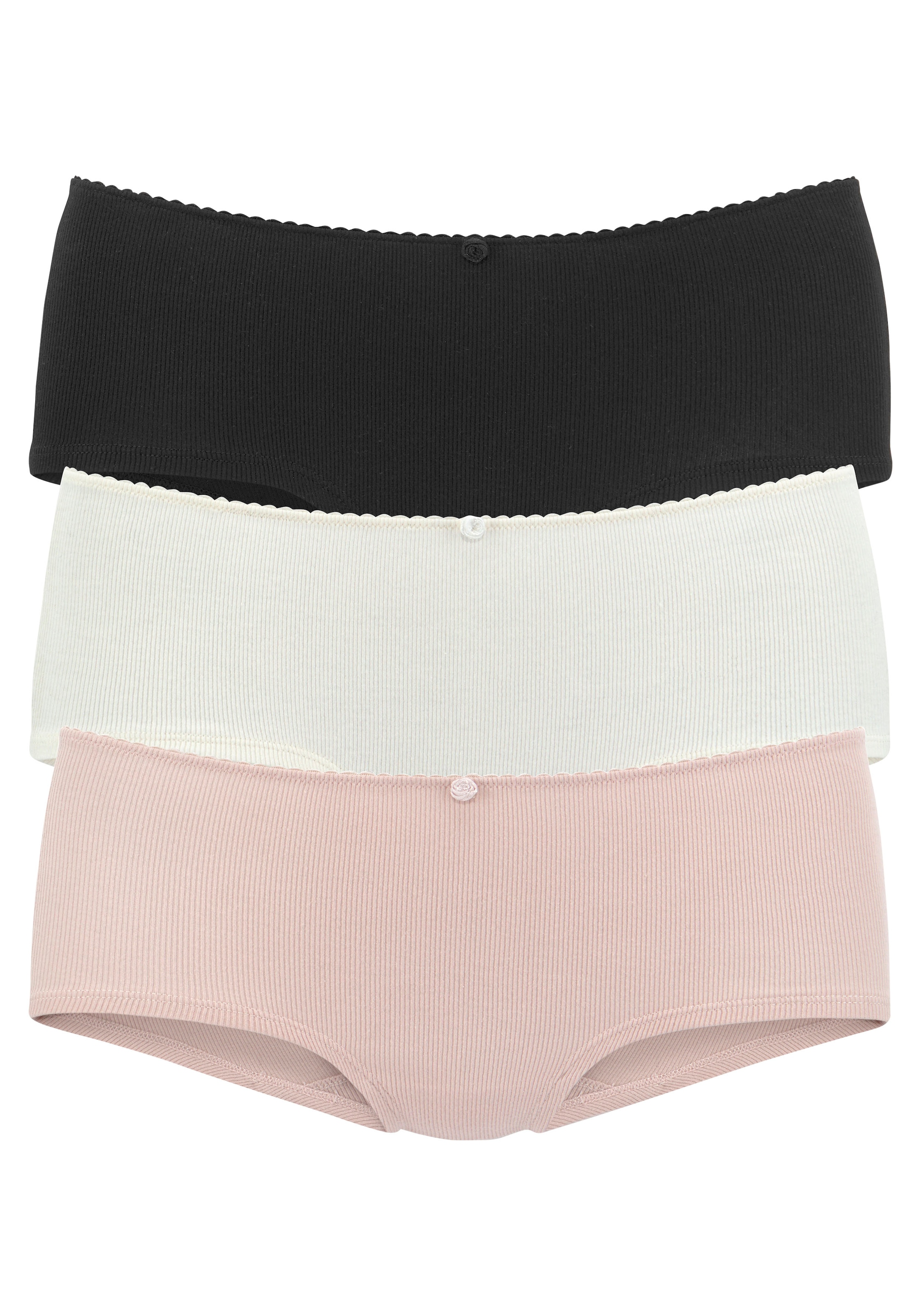 Vivance Panty, (3er-Pack), aus weicher und elastischer Rippware, mit zartem Röschen vorn