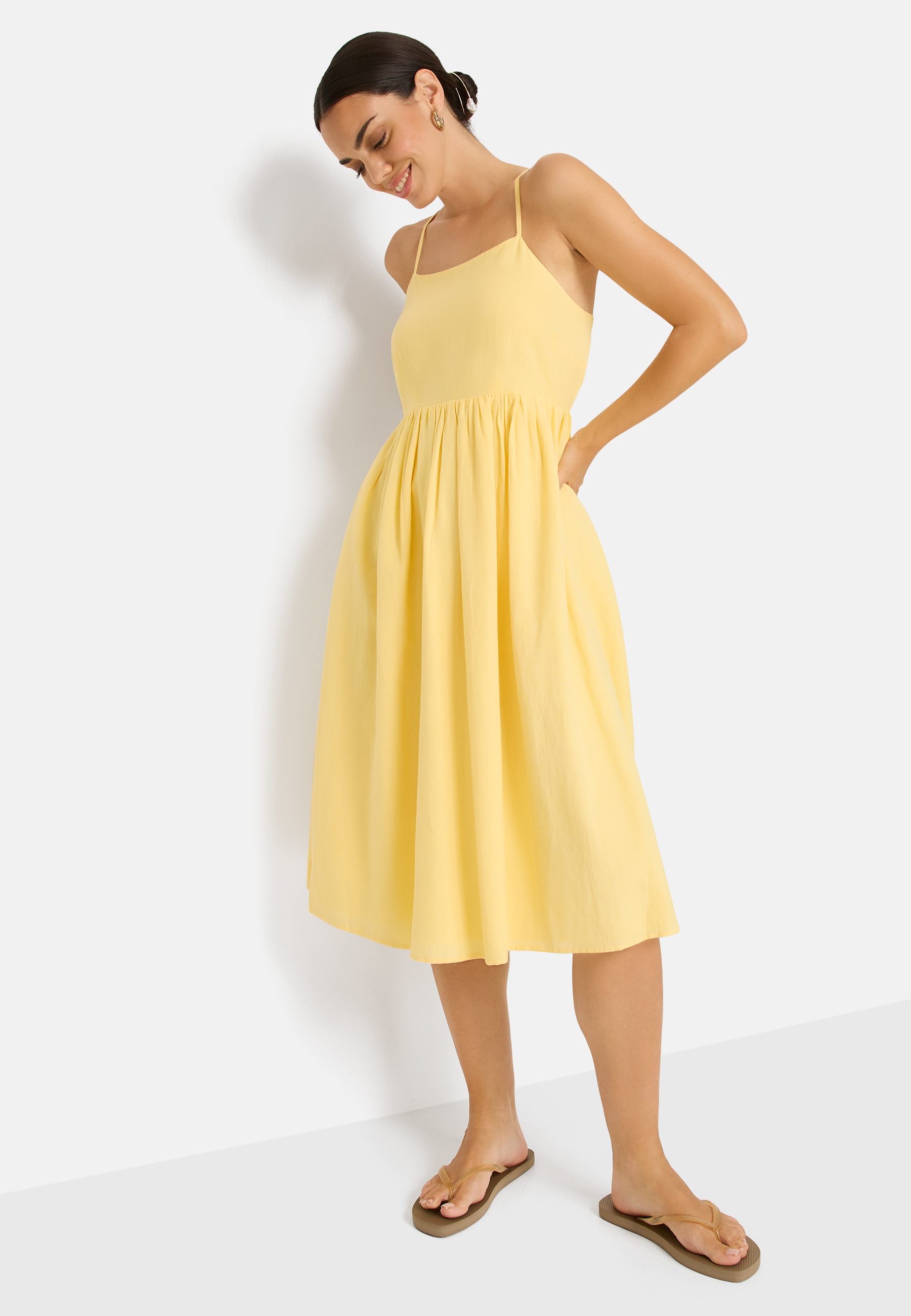 LSCN by LASCANA Midikleid Ohne Taschen mit tiefem Rückenausschnitt, Sommerkleid
