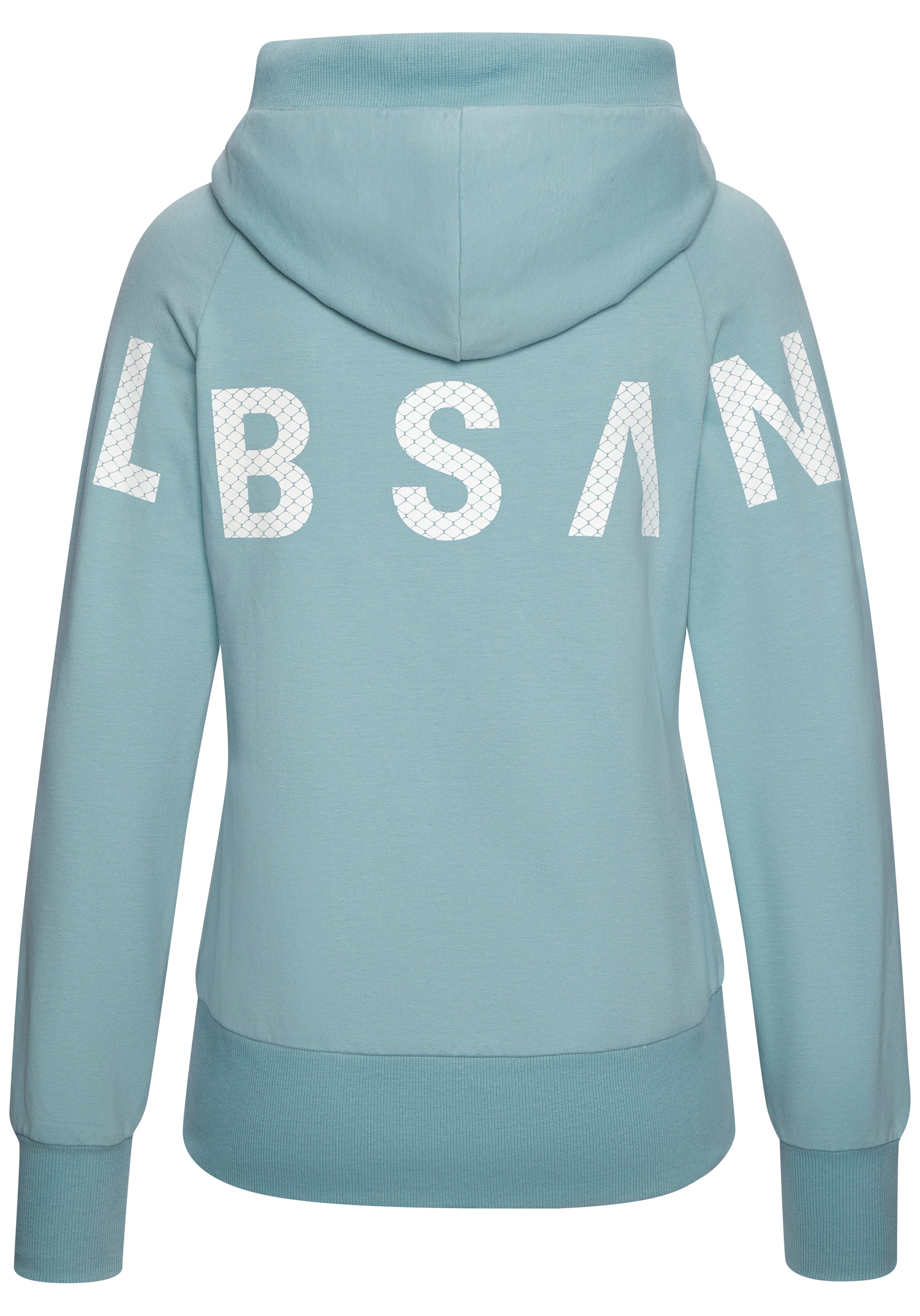 Elbsand Kapuzensweatjacke mit großem Logodruck hinten, bequeme Freizeitjacke mit Taschen