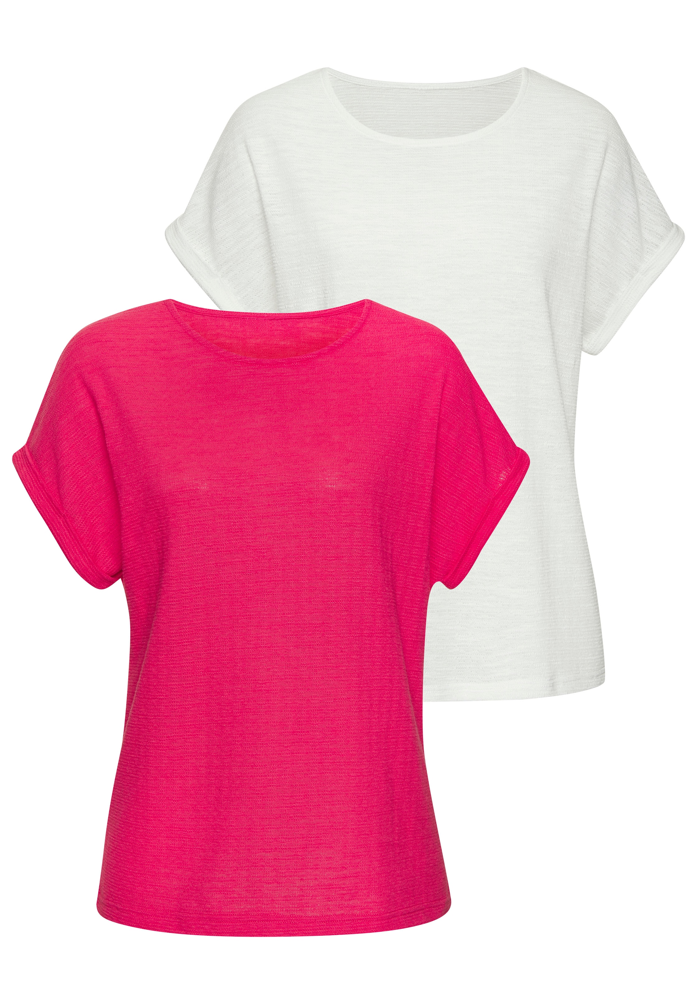 Vivance T-Shirt »aus bügelfreiem Strukturstrick«, (2er-Pack), aus bügelfreiem Strukturstrick und mit recycelten Polyester-Fasern