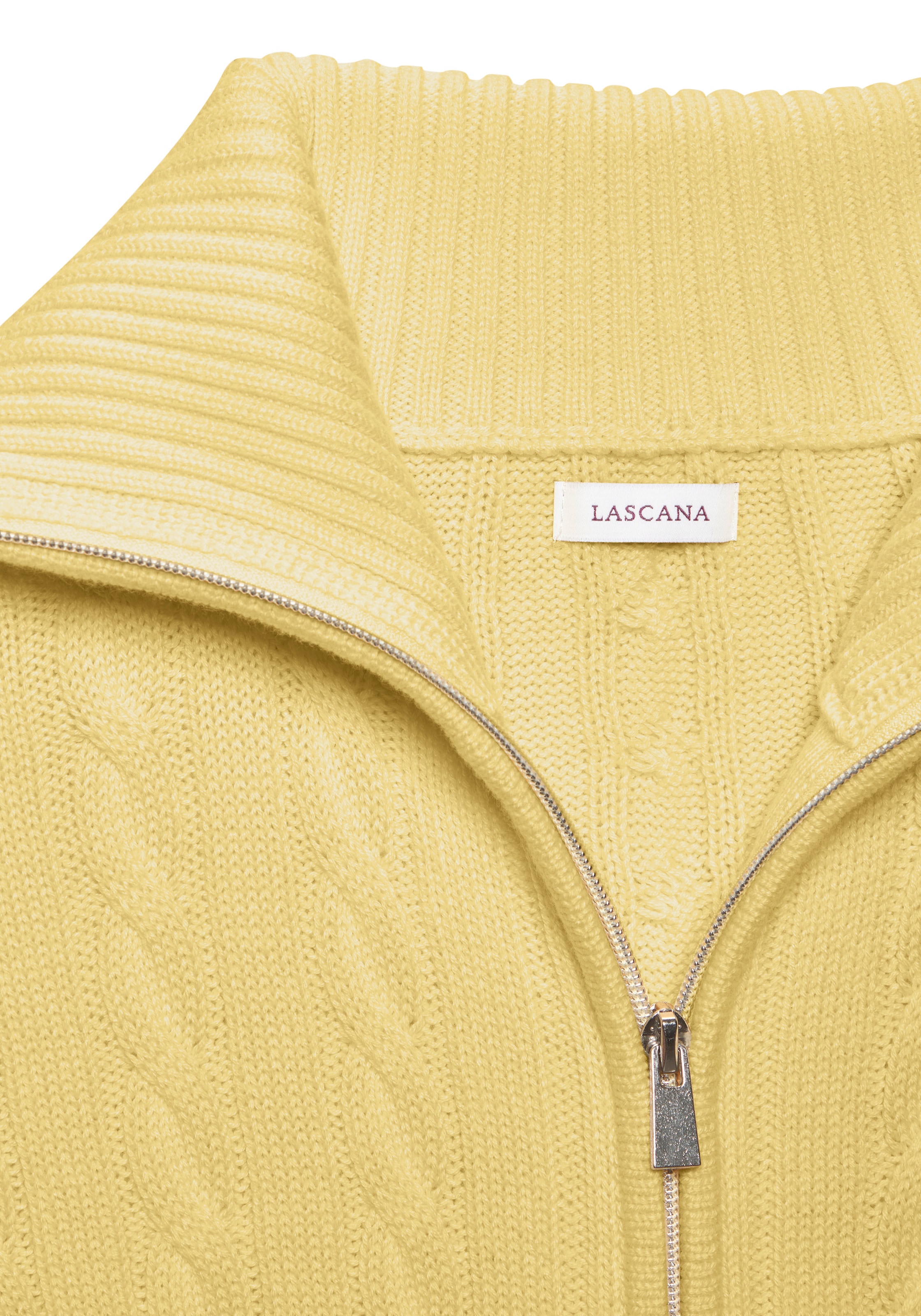 LASCANA Strickjacke mit Zopfstrickmuster, gemütlicher Cardigan mit Reißverschluss