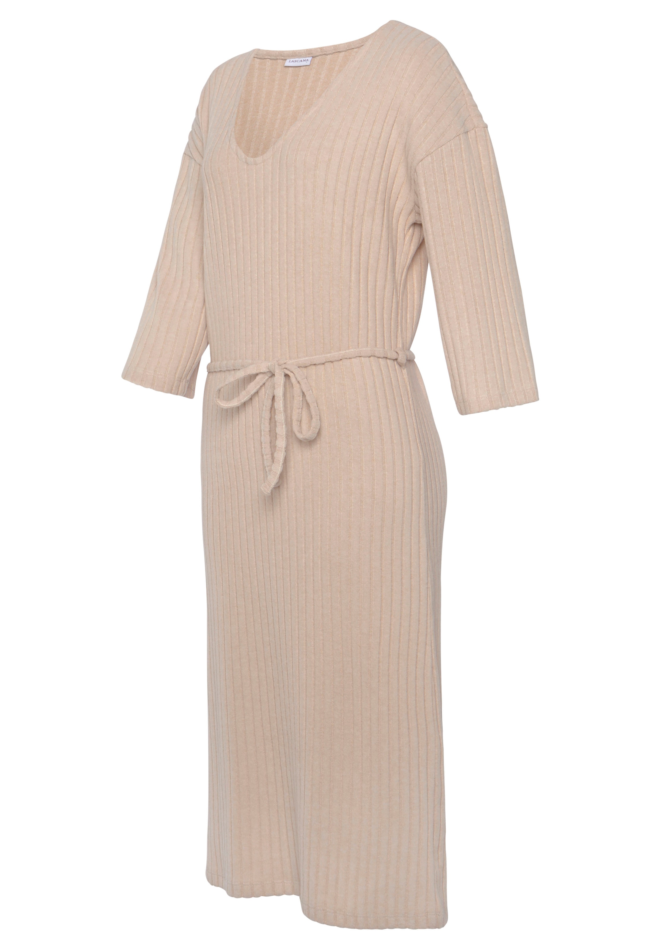 LASCANA Strickkleid, Lounge-/ Rippkleid mit weiten Ärmeln und Taillenband, Loungewear