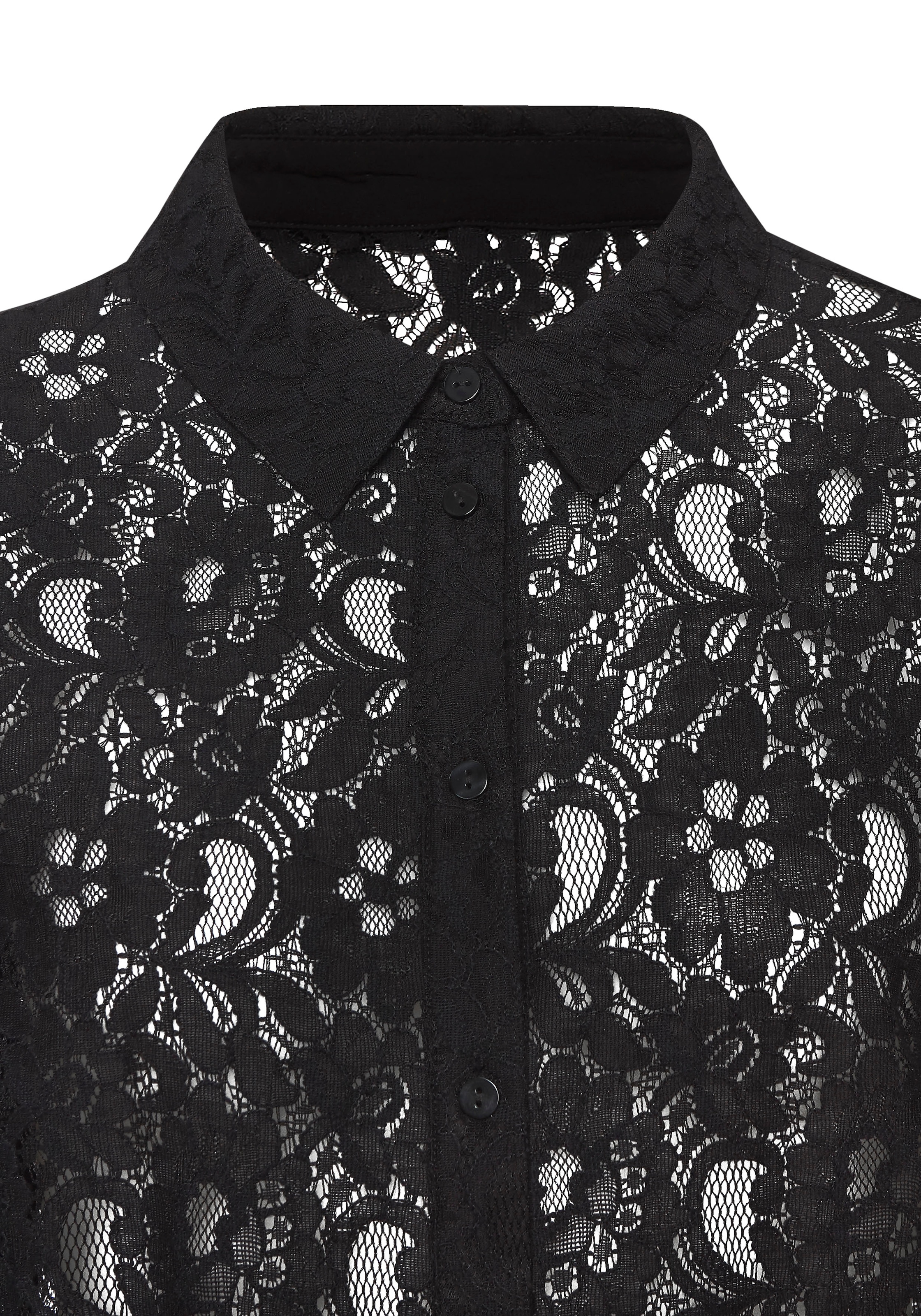 LASCANA Spitzenbluse, mit Hemdblusenkragen, Spitzenbluse, transparente Bluse, festlich
