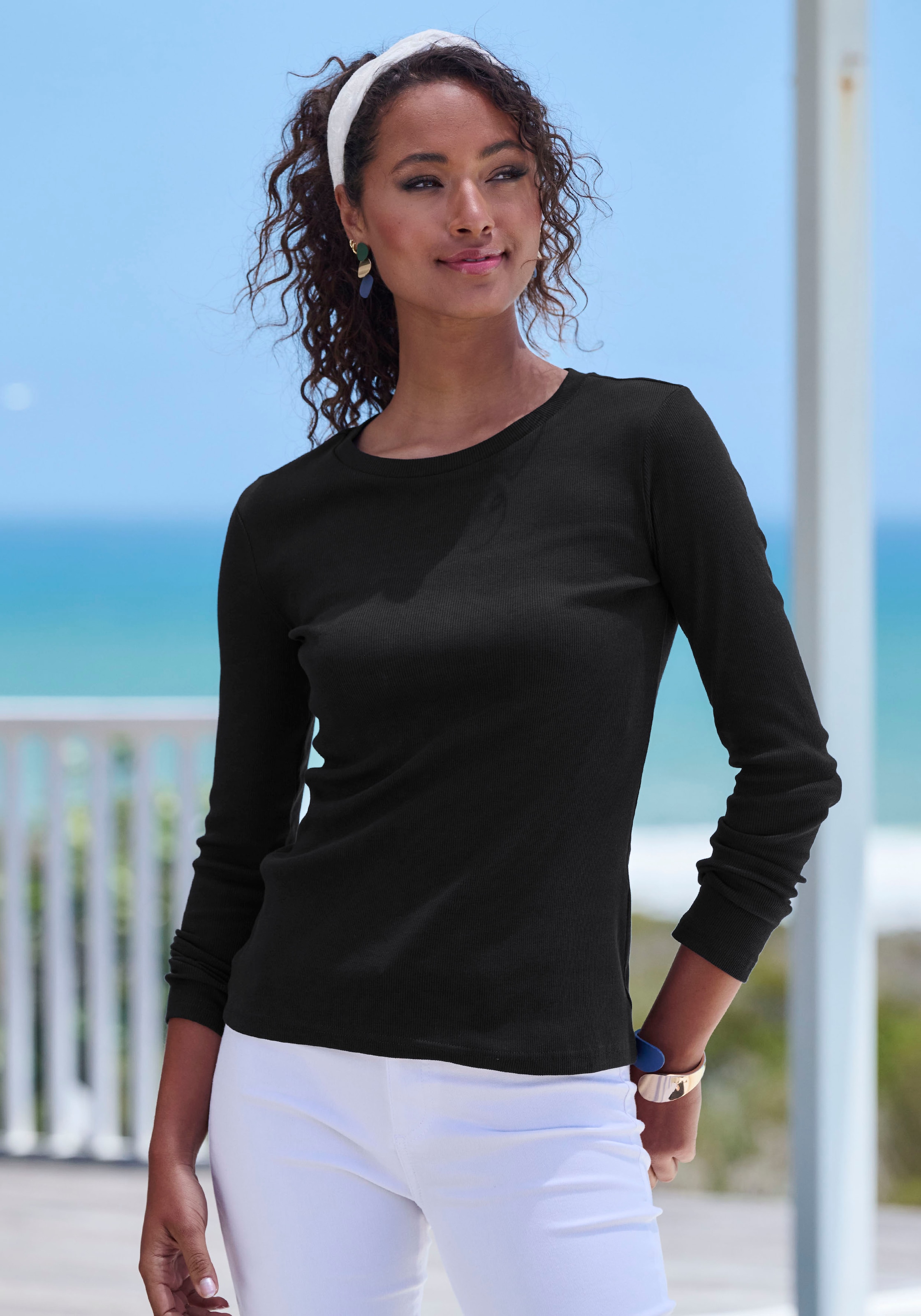 Vivance Langarmshirt »aus modischer Rippware«, (2er-Pack), aus weichem Baumwoll-Stretch