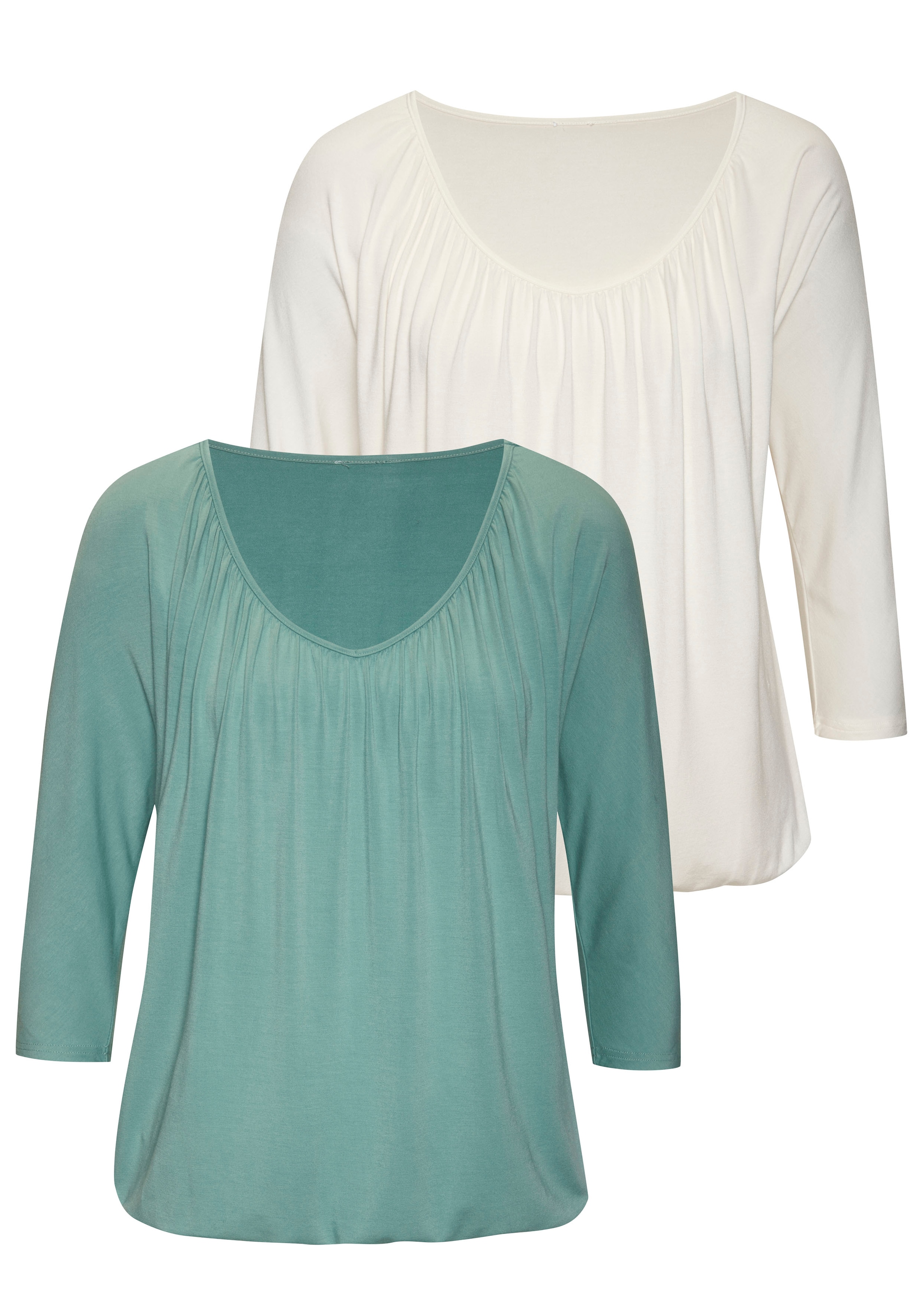 LASCANA 3/4-Arm-Shirt »mit zarter Raffung am Ausschnitt«, aus weichem Viskose-Stretch