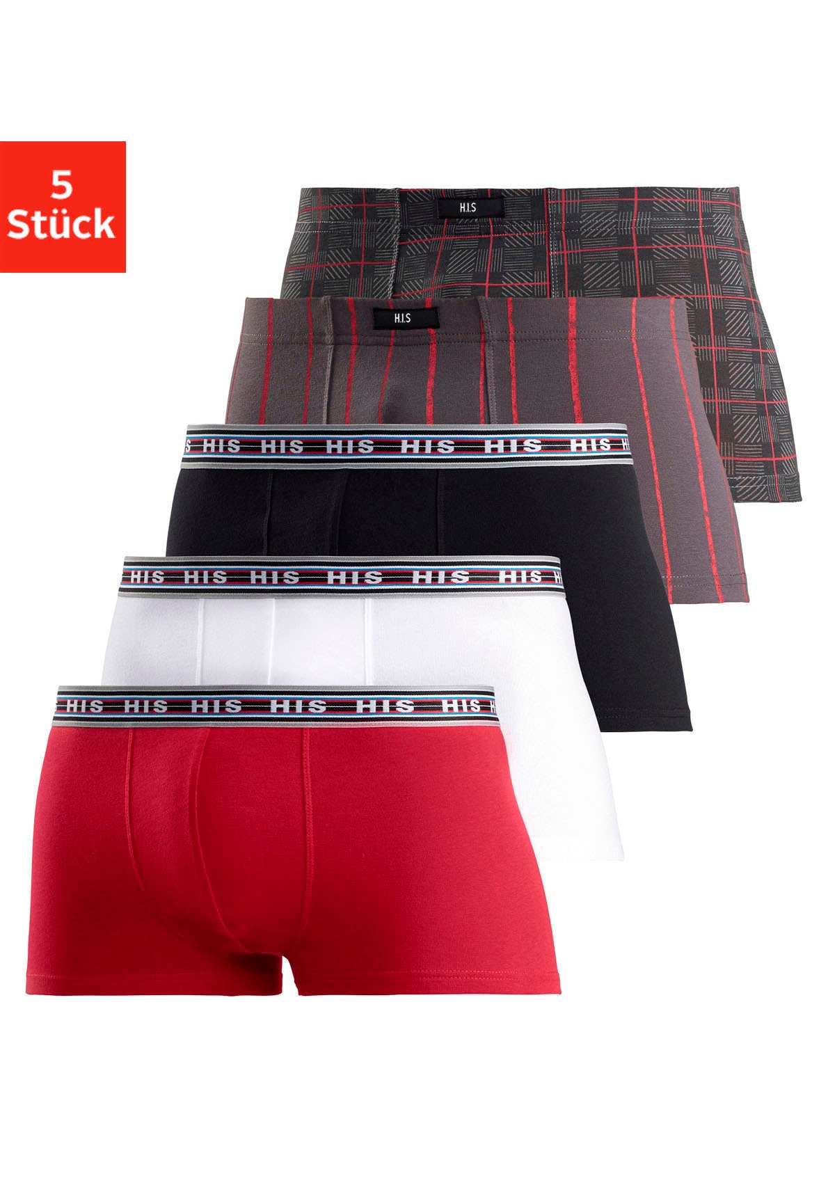 H.I.S Hipster, (Packung, 5 St.), knapp sitzende Boxershorts aus Baumwoll-Stretch