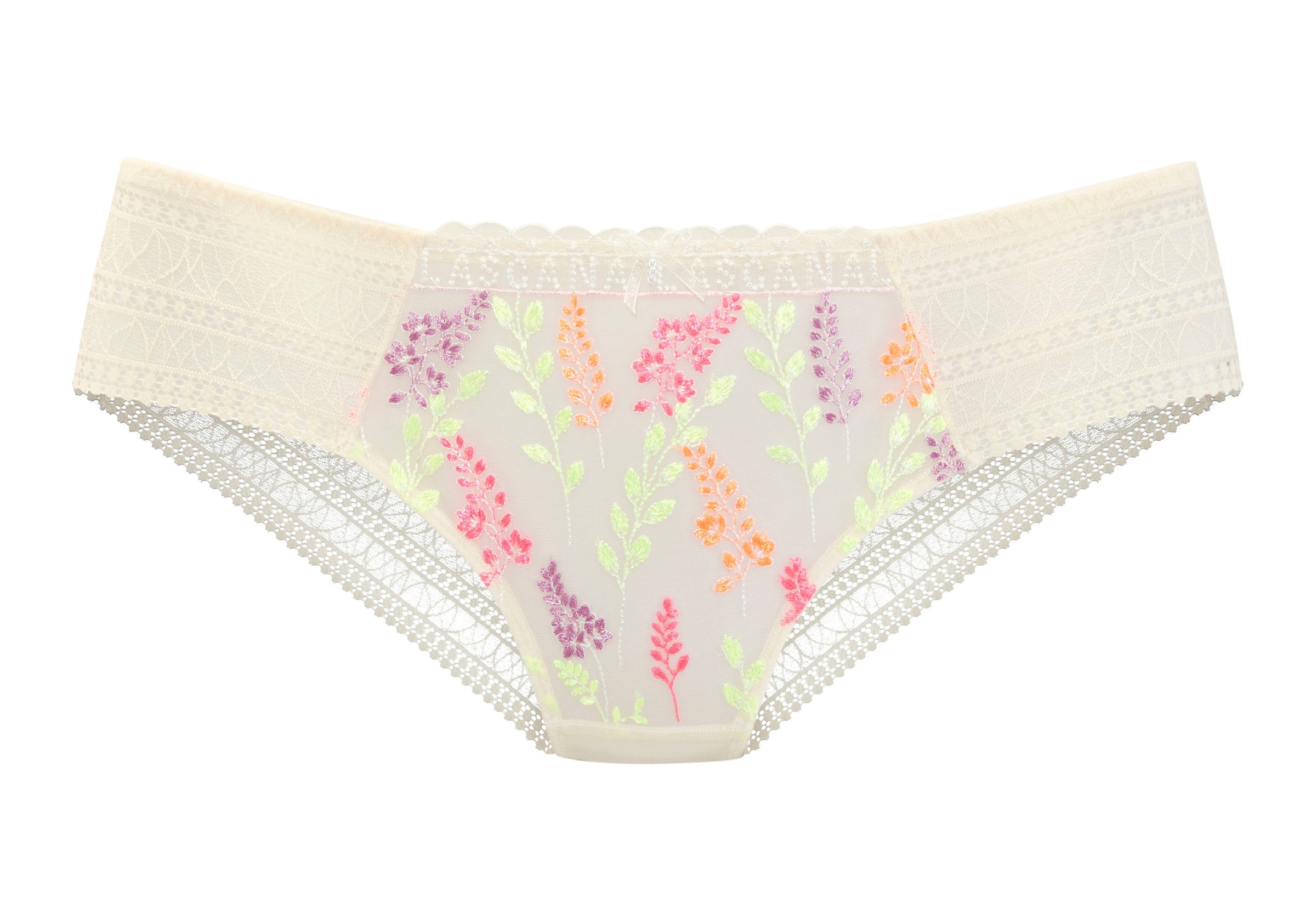 LASCANA Panty, mit glänzender Blumenstickerei, transparente Unterwäsche