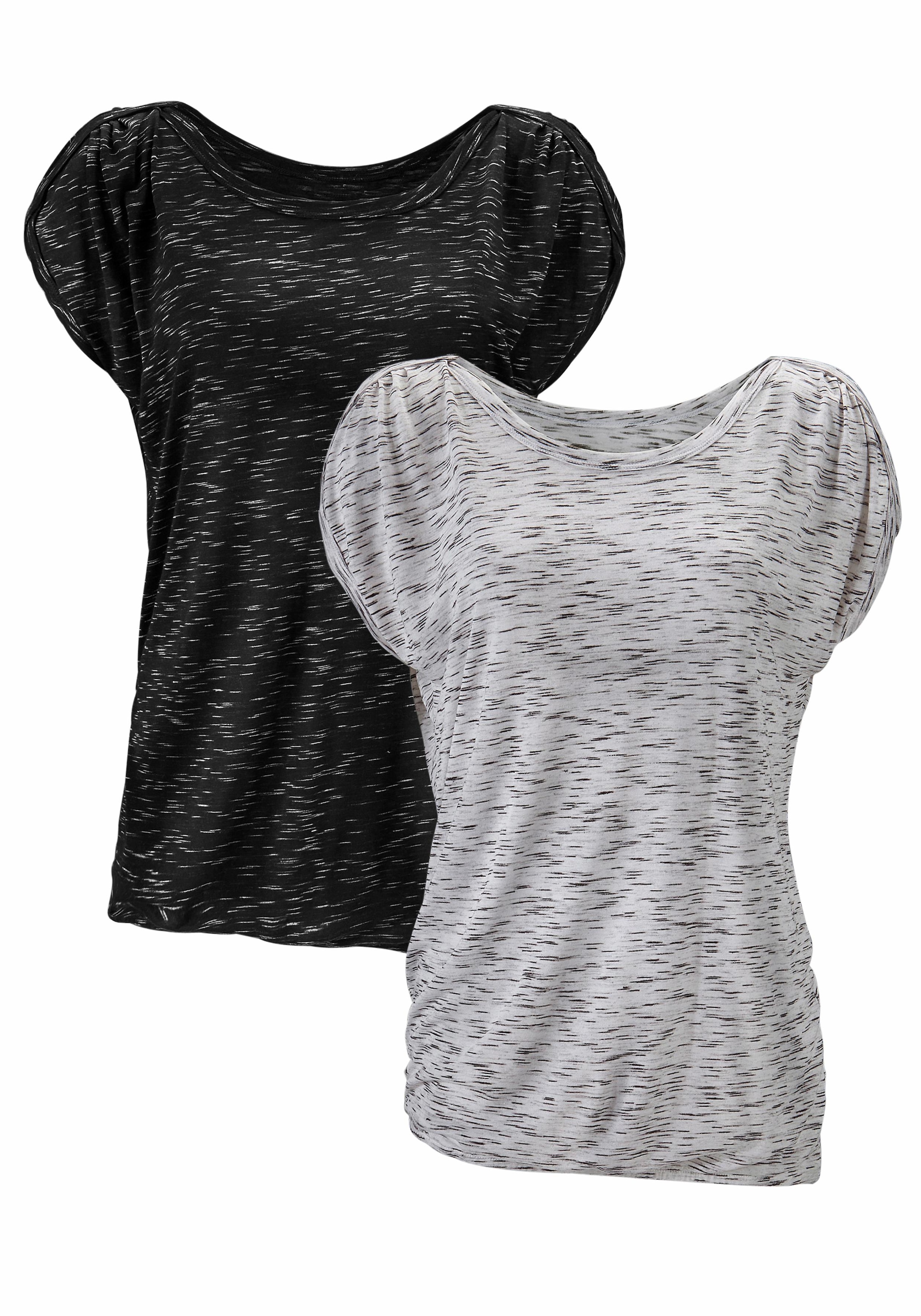 LASCANA Kurzarmshirt »mit Schulterraffung«, (2er-Pack), aus weicher Viskose-Qualität