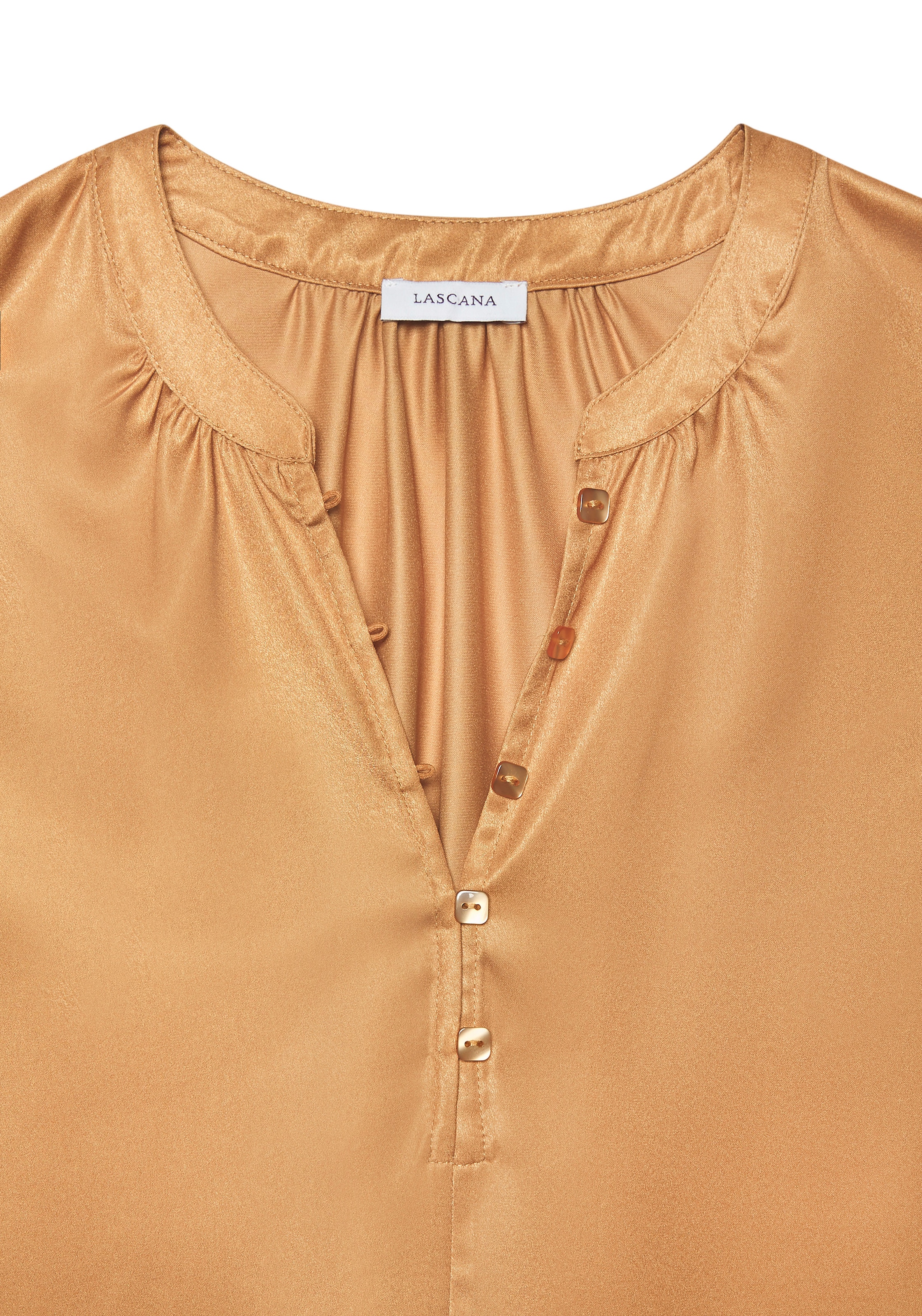 LASCANA Satinbluse mit kurzen Ärmeln, Bluse mit halber Knopfleiste, festlich-elegant