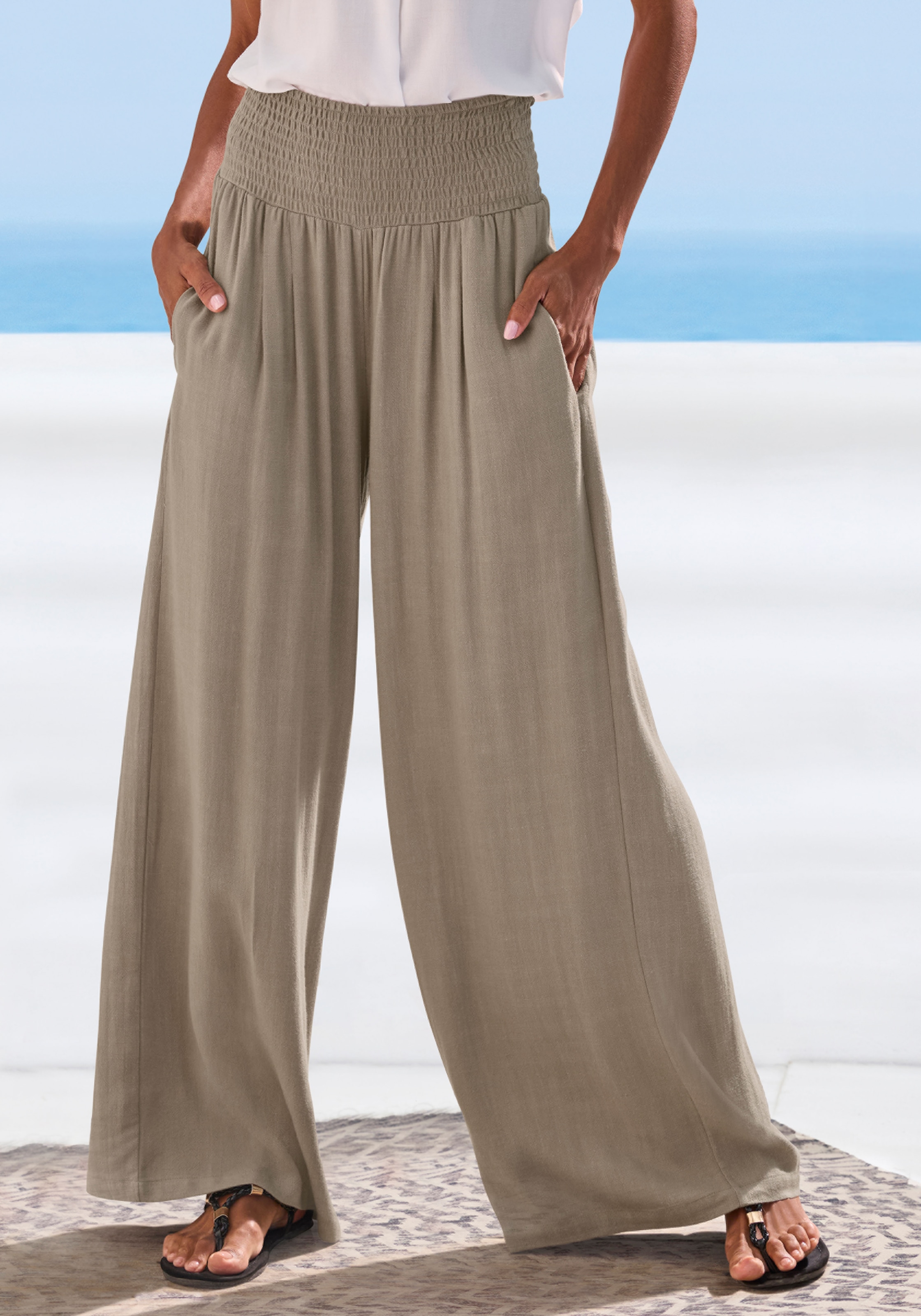 French Connection Leinenhose  mit gerafftem Bund, weite Palazzohose für den Sommer