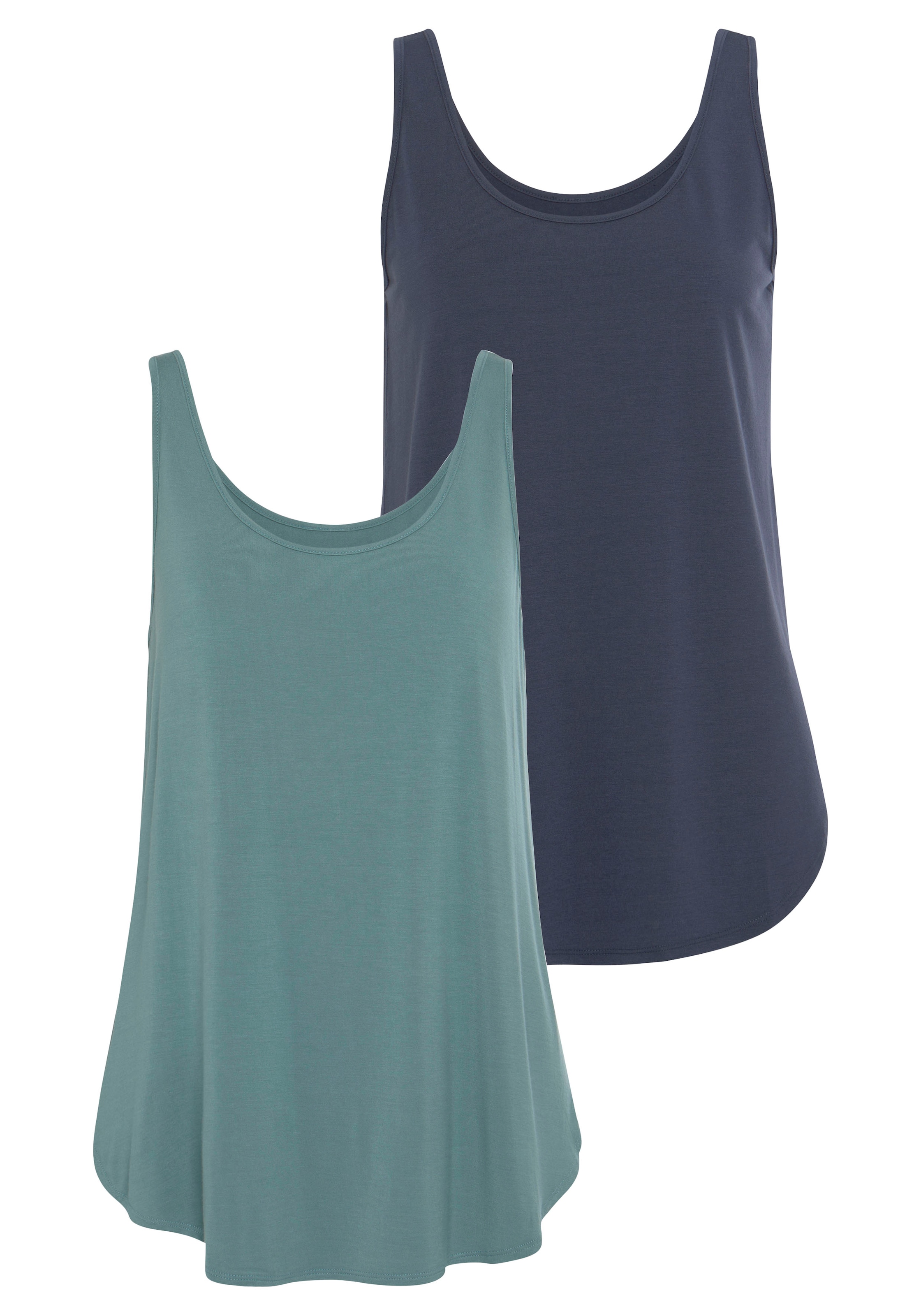 LASCANA Longtop »mit gerundetem Saum«, (2er-Pack), aus weichem Viskose-Stretch