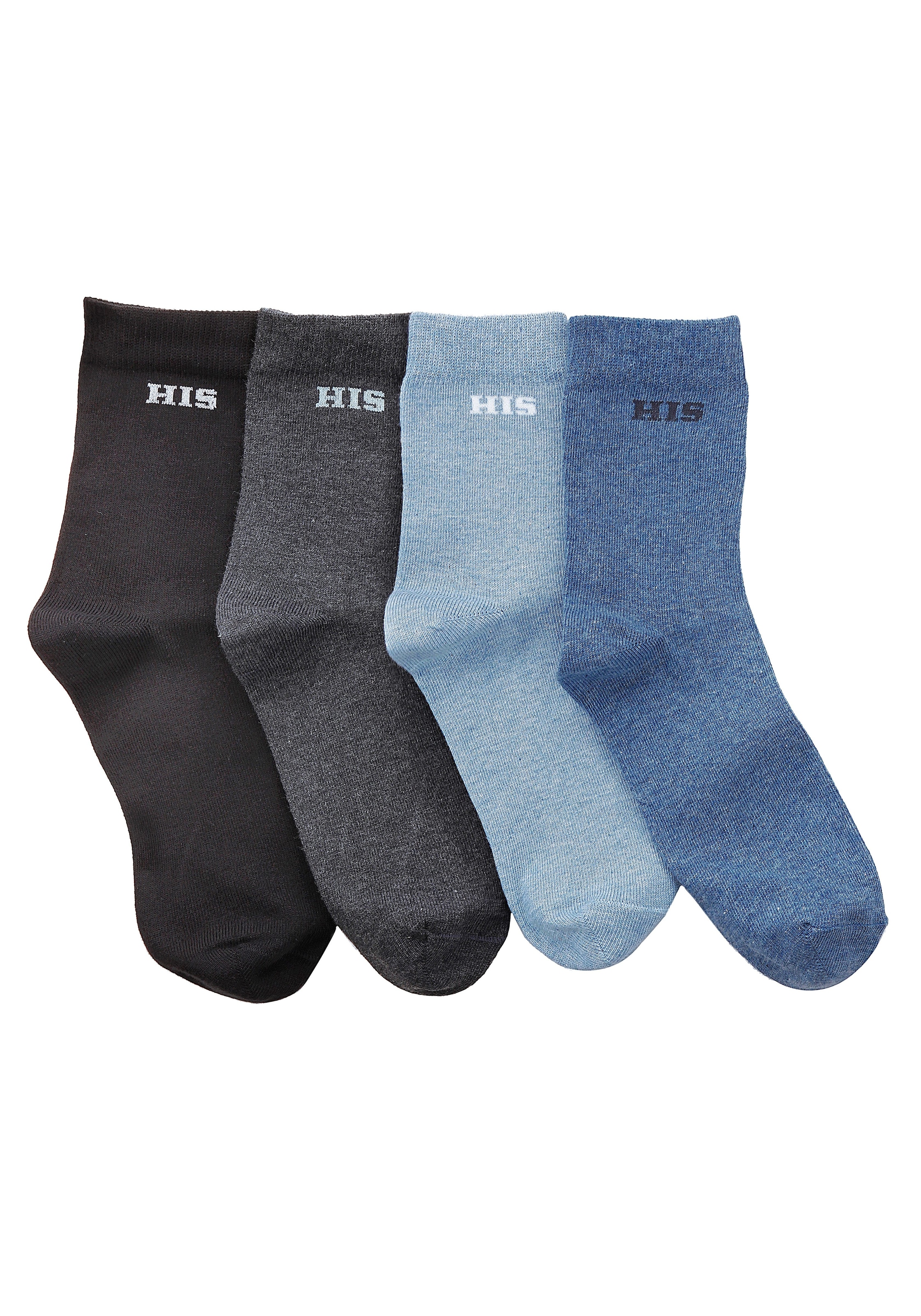 H.I.S Basicsocken »Damen Herren Ringel und uni Socken« Packung, 4 Stk. tlg. mit eingestricktem Markenlogo