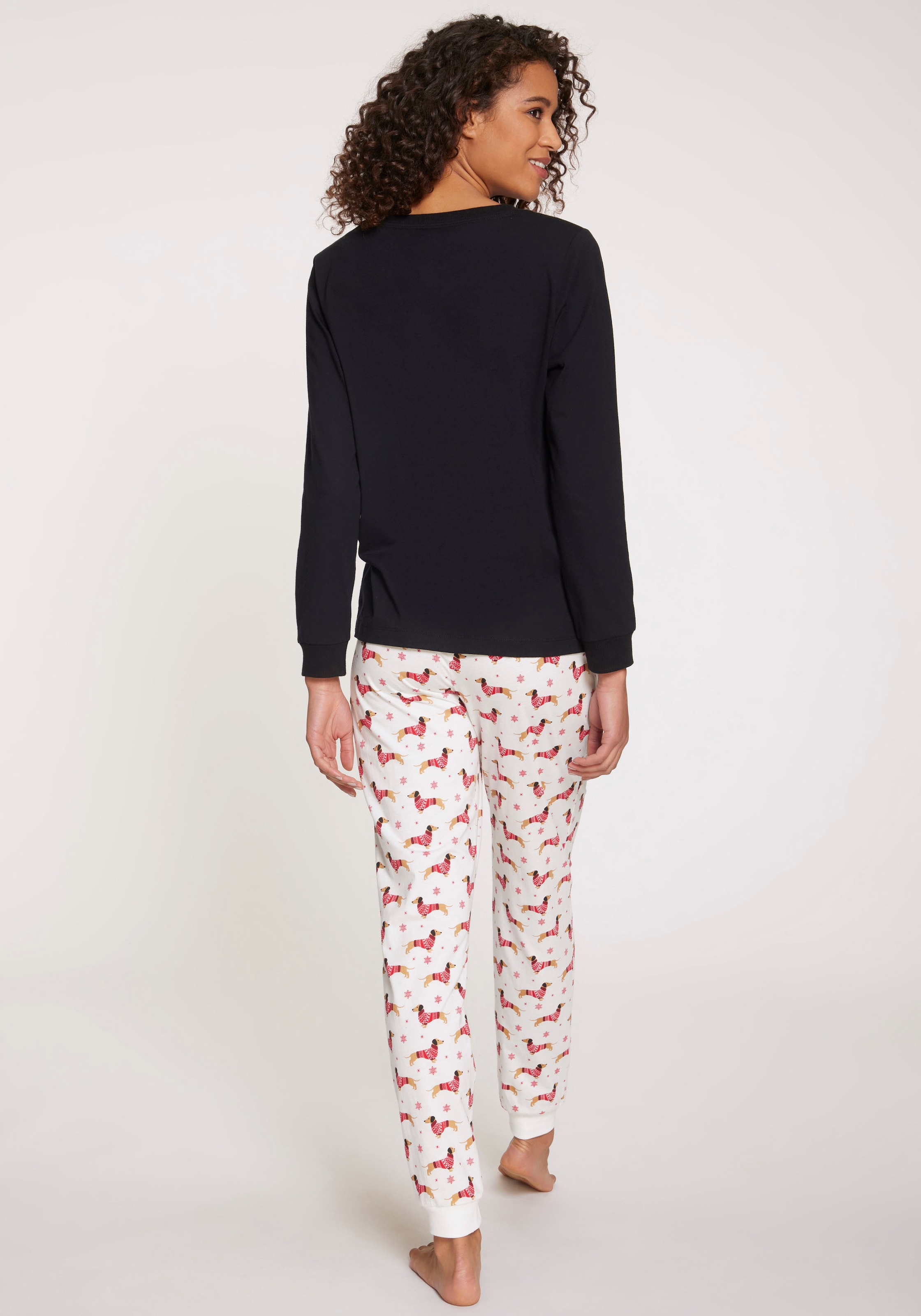 LASCANA Pyjama, (Set, 2 tlg.), mit süßem Dackel-Motiv