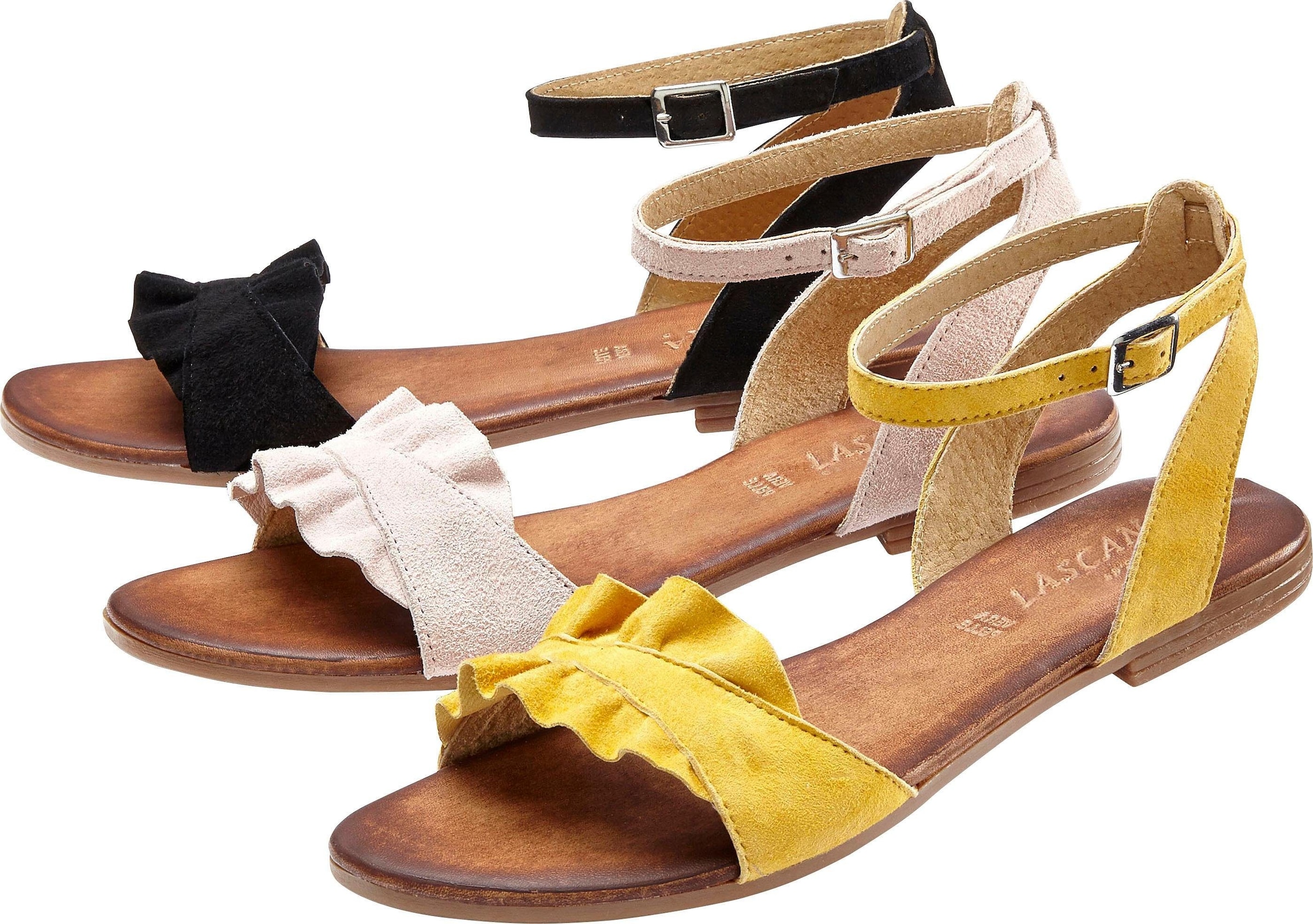 LASCANA Sandale »Sommerschuh«, Sandalette, Sommerschuh aus hochwertigem Leder mit kleinen Rüschen