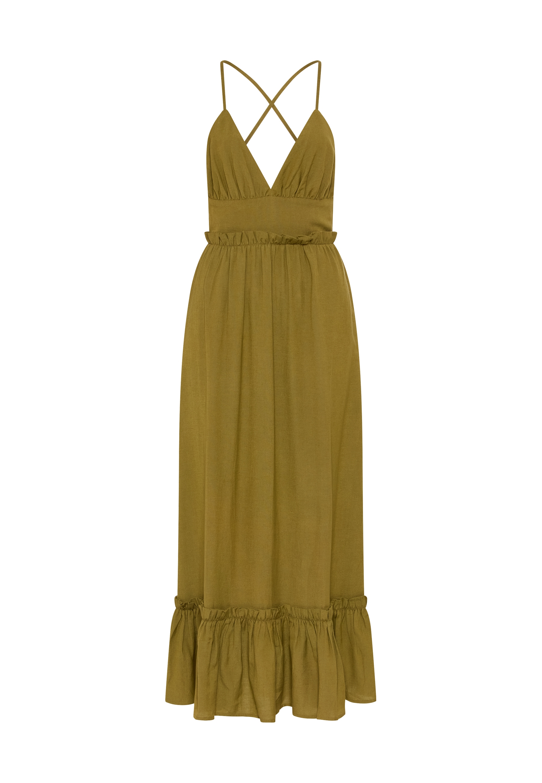 LSCN by LASCANA Maxikleid Ohne Taschen aus Webware mit Leinenanteil, Strandkleid, Boho-Kleid