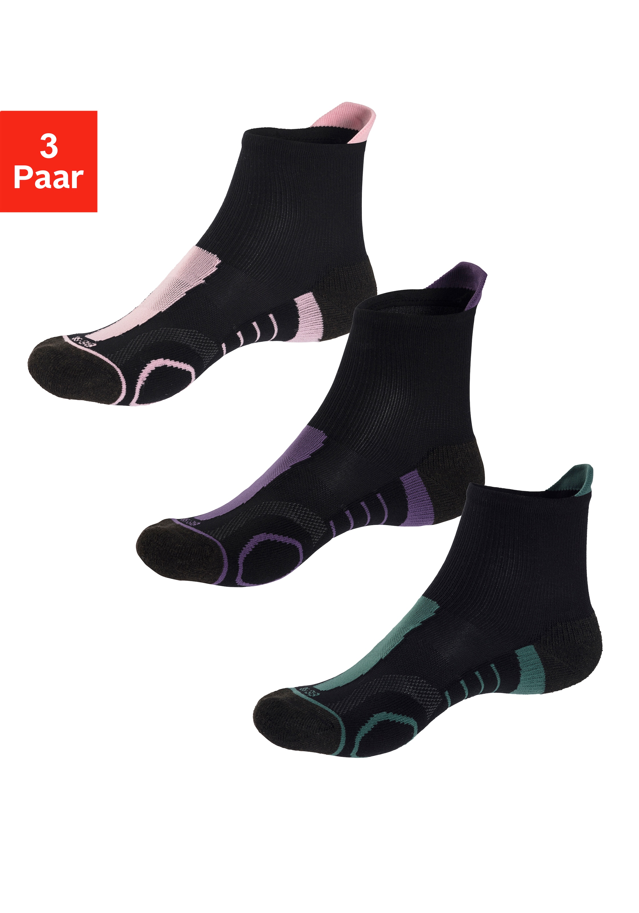 LASCANA ACTIVE Wandersocken, (Packung, 3 Paar), mit verstärkten Belastungszonen