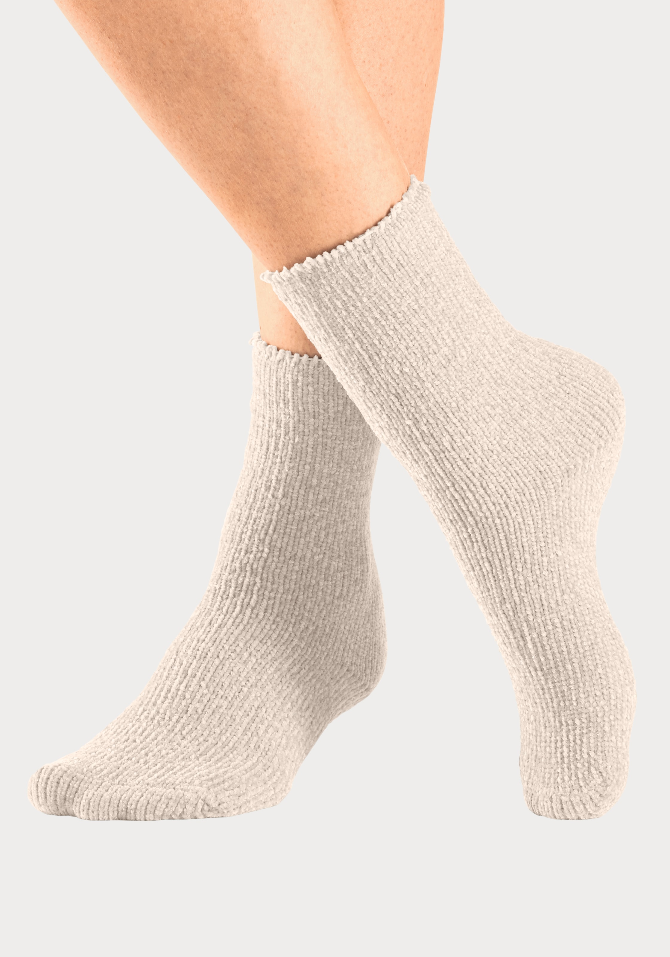 Lavana Kuschelsocken, (Packung, 5 Paar), Bettsocken aus weichem, leicht glänzendem Chenillegarn