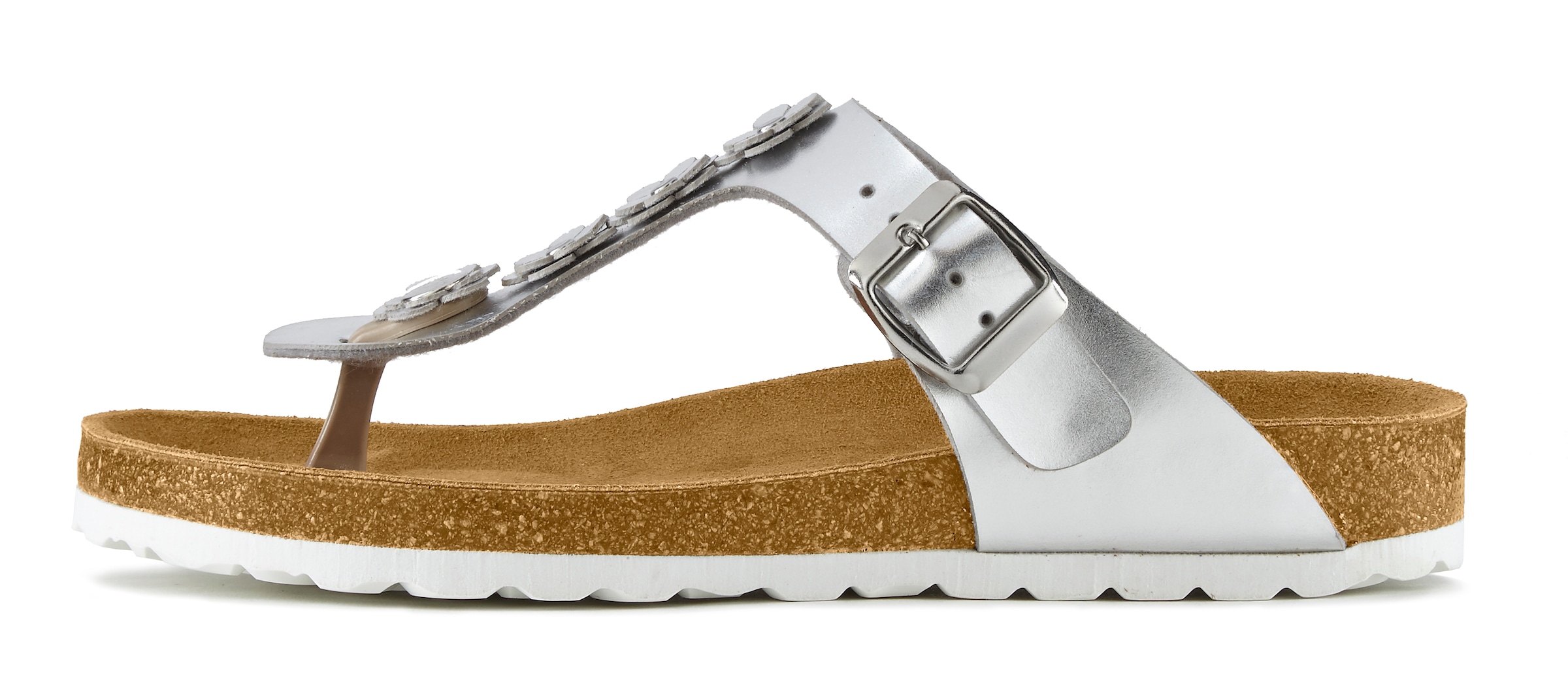 LASCANA Zehentrenner »Sandale, Pantolette, offener Schuh, Sommerschuh,«  glänzende metallische Optik, Textil-Innenmaterial, aus Lederimitat