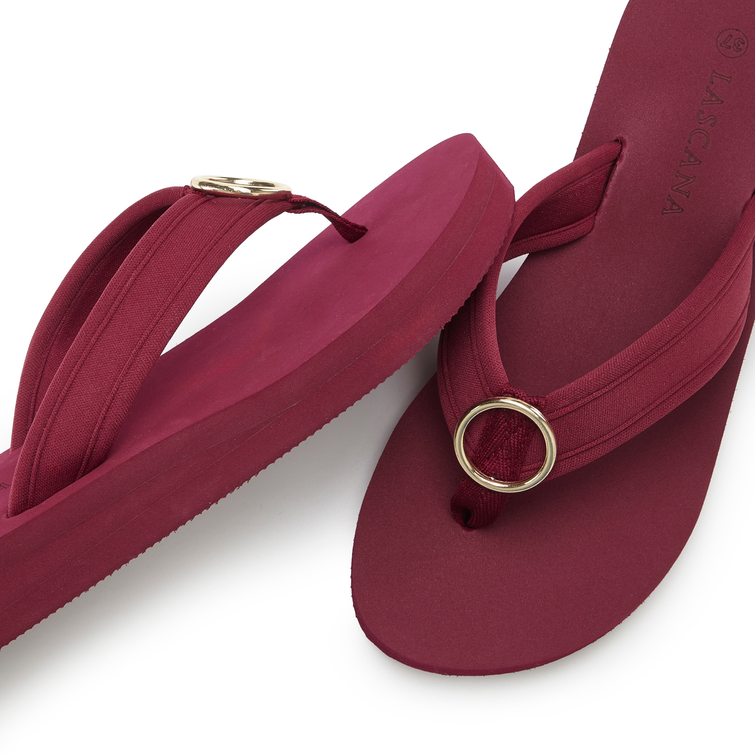 LASCANA Badezehentrenner »Sandale, Badeschuh, Pantolette, Badelatsche, Flip Flop, Sommerschuh,«  Zehentrenner mit Ringapplikation "Italy" VEGAN