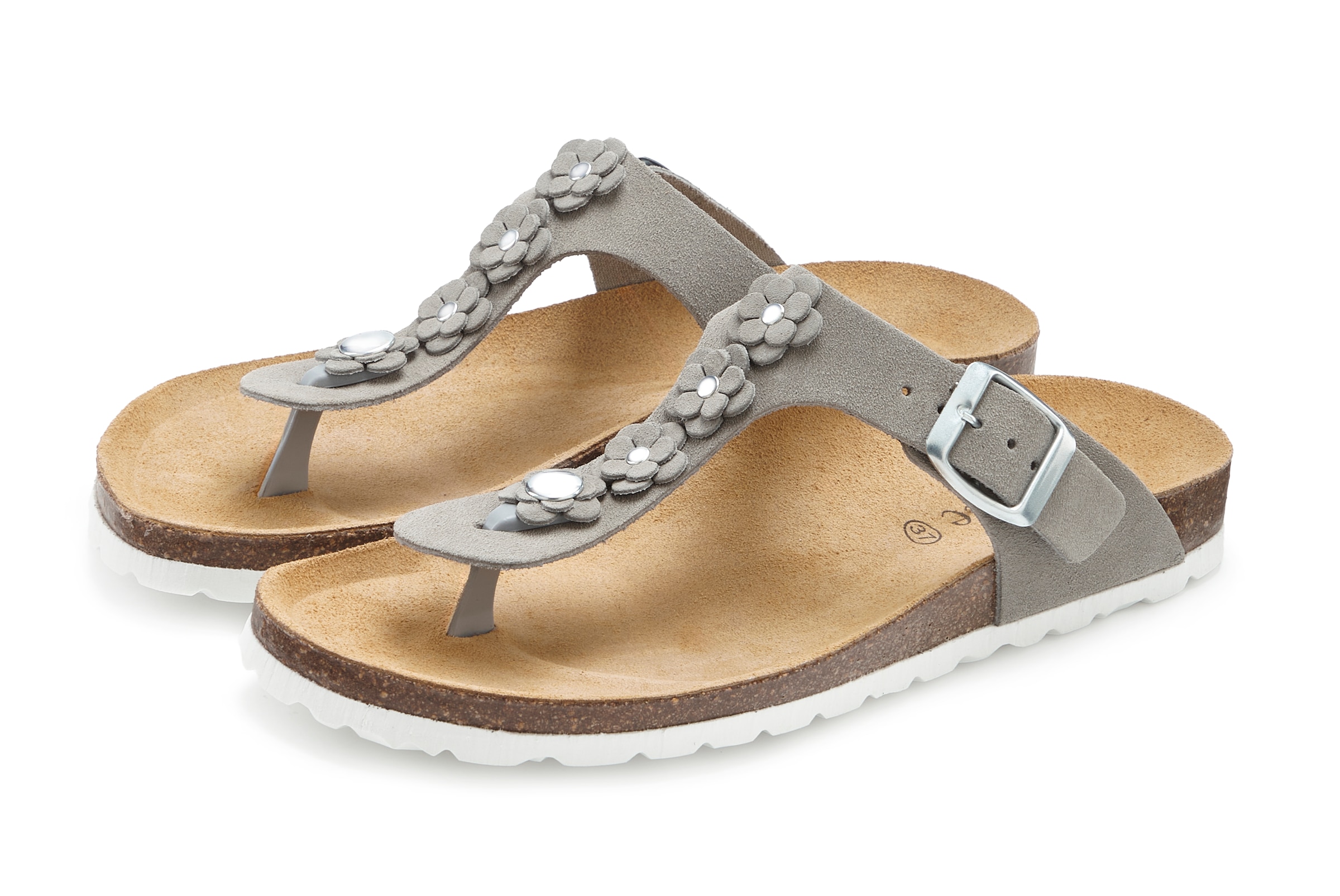 Vivance Pantolette »Mule, Sandale, offener Schuh, Sommerschuh,«  NEU aus Leder mit Korkfußbett und Blüten-Applikation