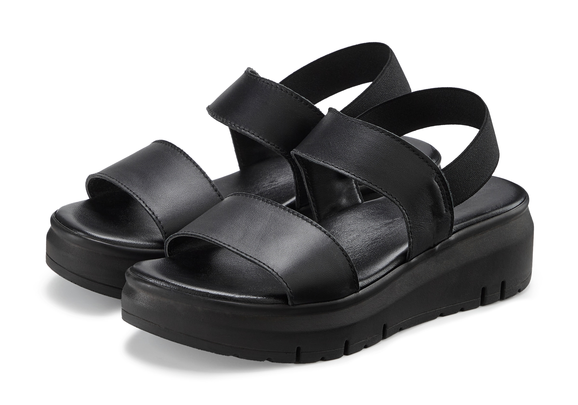 French Connection Sandale »Sommerschuhe, Sandalette, Ledersandalette, offener Schuh, Ledersandale«  NEU aus hochwertigem Leder mit leichtem Keilabsatz und Plateausohle