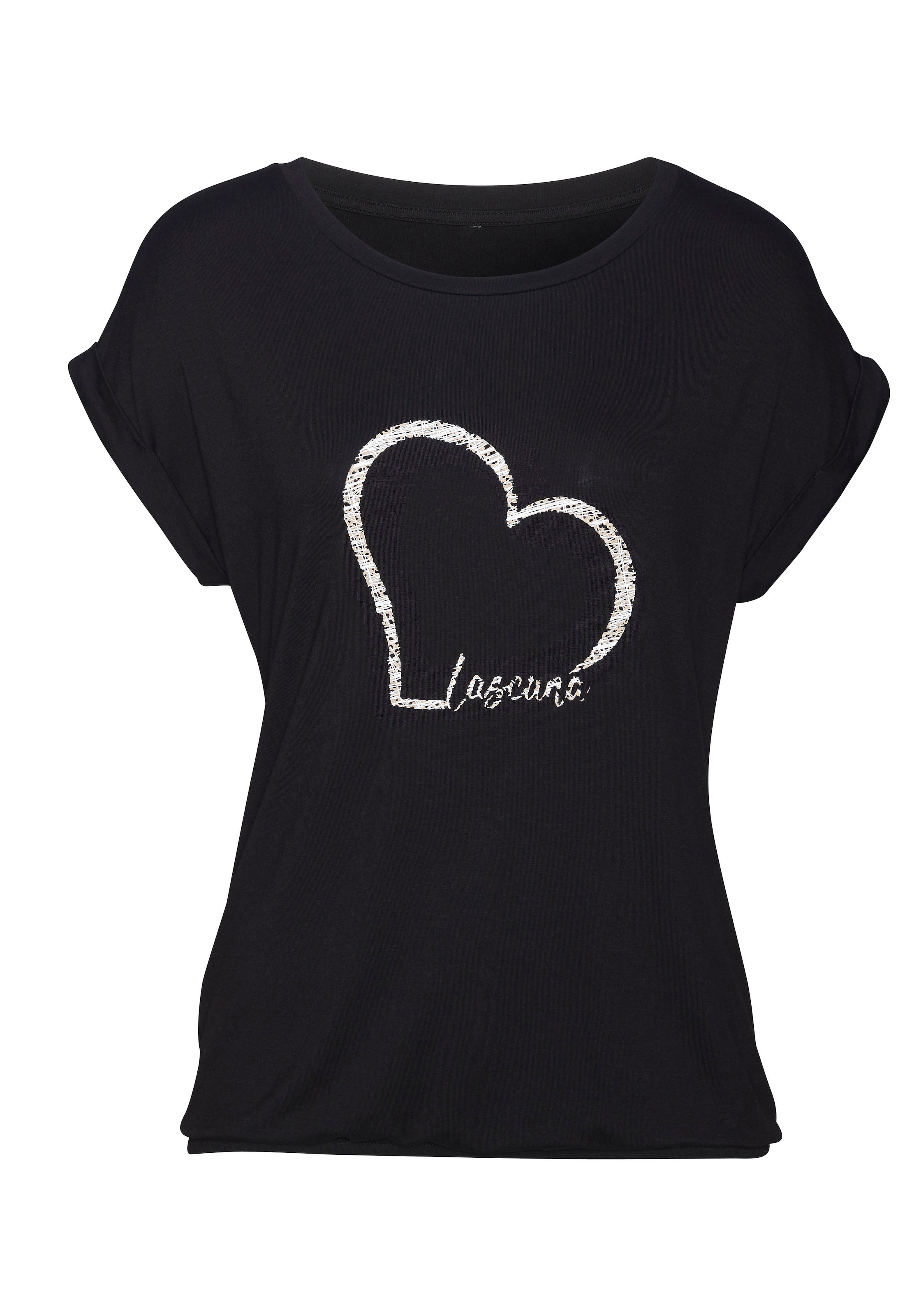 LASCANA Kurzarmshirt »mit Lascana Herz Print«, aus weichem Viskose-Stretch