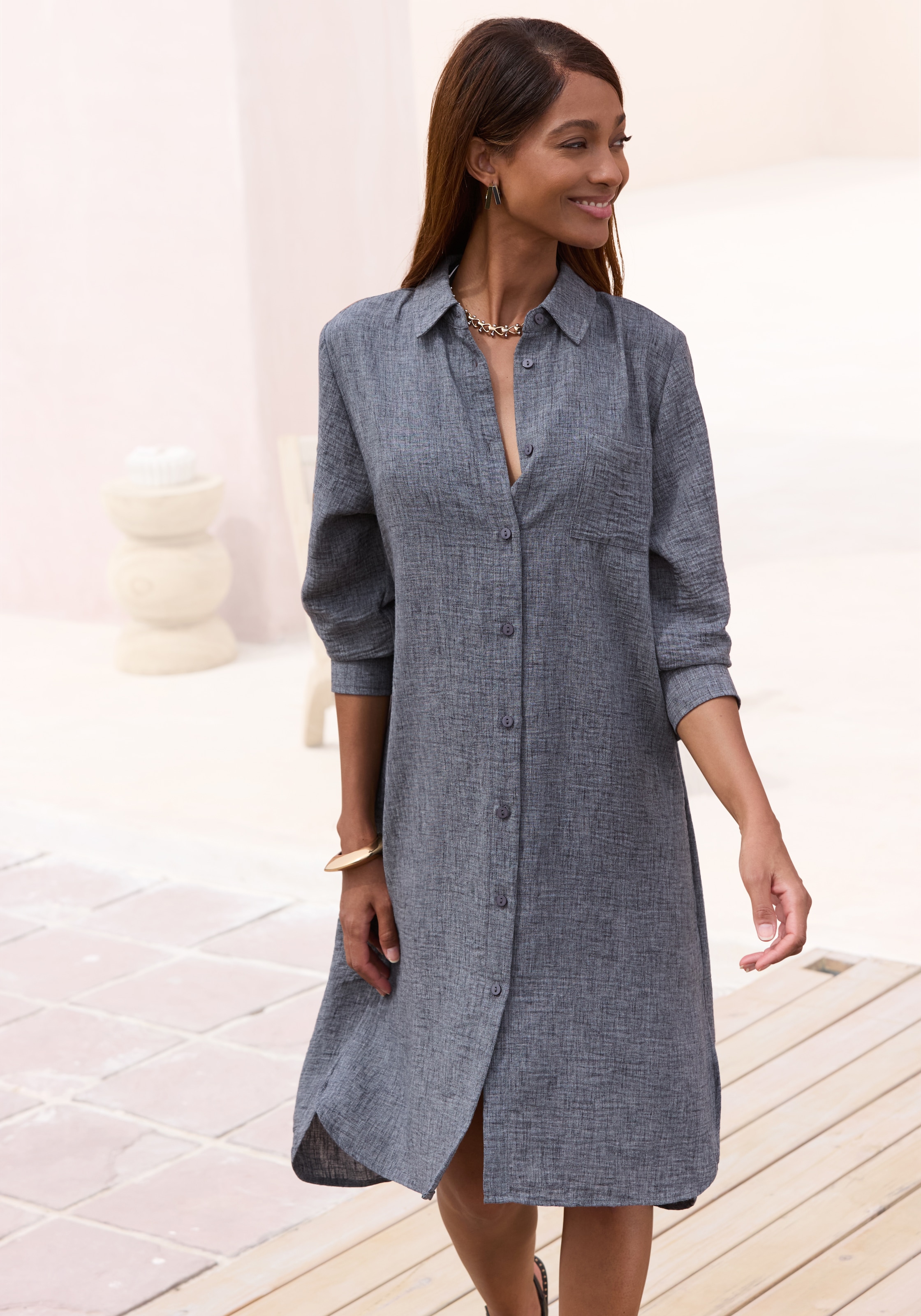 Buffalo Longbluse luftiges Strandkleid, Sommerkleid aus sommerlich leichter Qualität