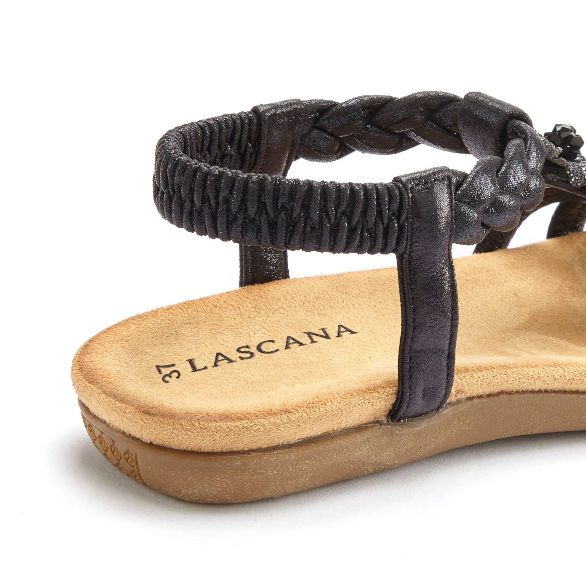 LASCANA Sandale »Sommerschuh, Sandalette, offener Schuh,«  mit eleganten Schmucksteinchen und elastischem Riemchen