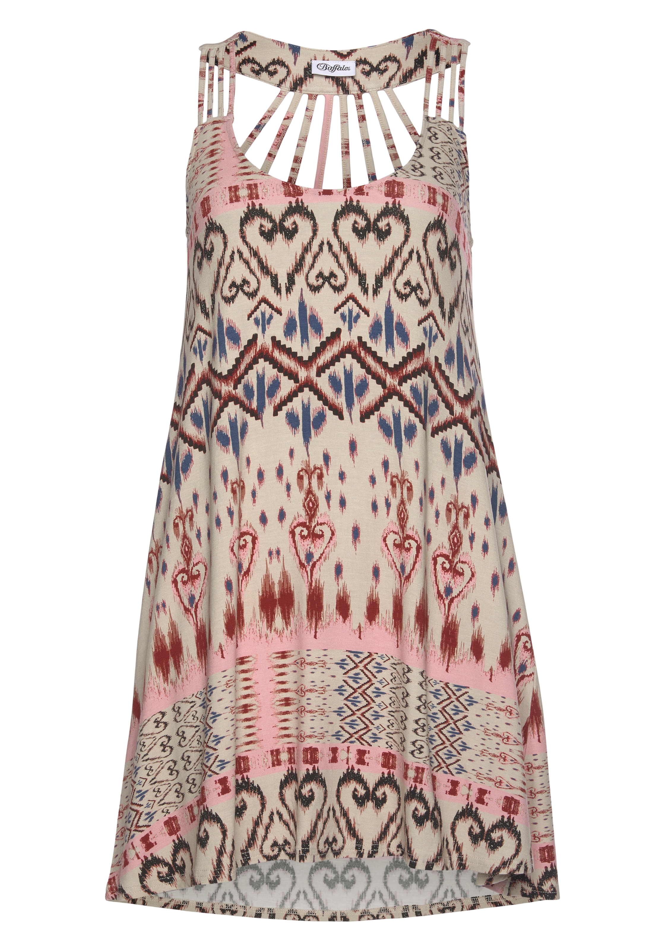 Buffalo Strandkleid, mit besonderem Trägerdesign und Ethnoprint, Minikleid, Sommerkleid