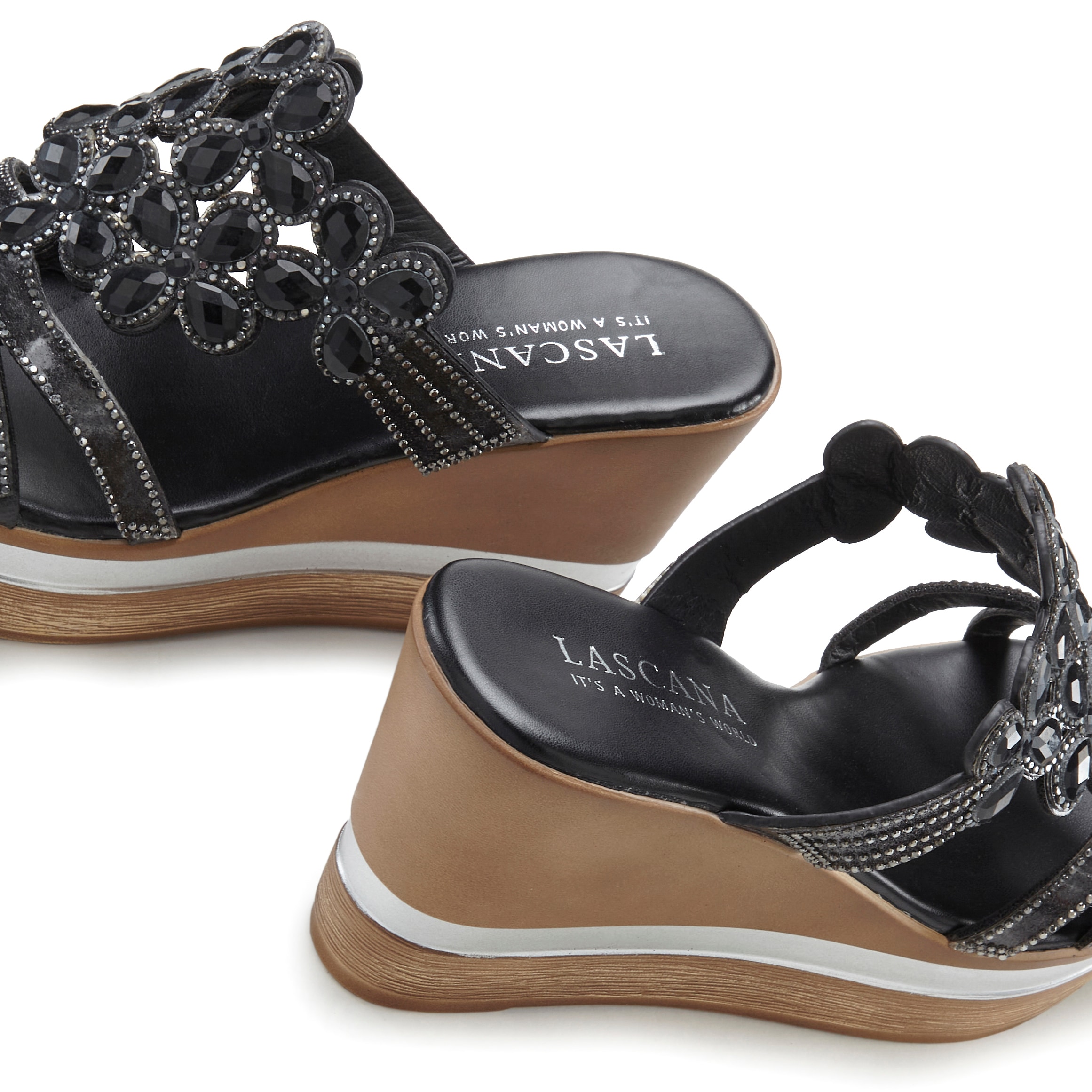 LASCANA Pantolette, Mule, Sandale, offener Schuh mit Keilabsatz und aufwendiger Verzierung