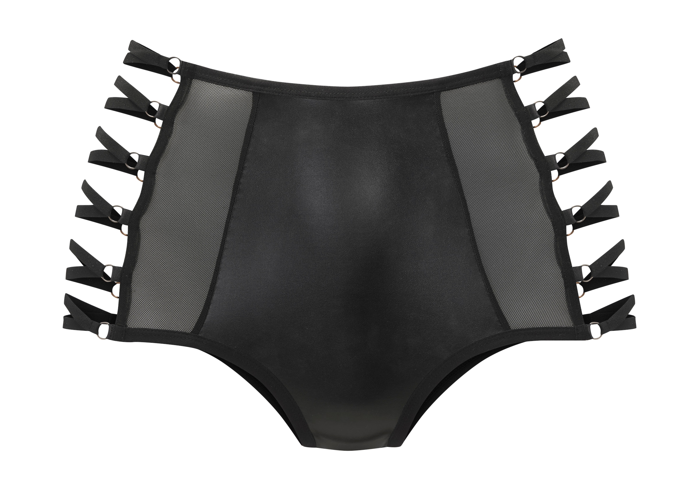 petite fleur gold High-Waist-Slip, aus Lederimitat mit aufregenden Bänderdetails, Reizwäsche