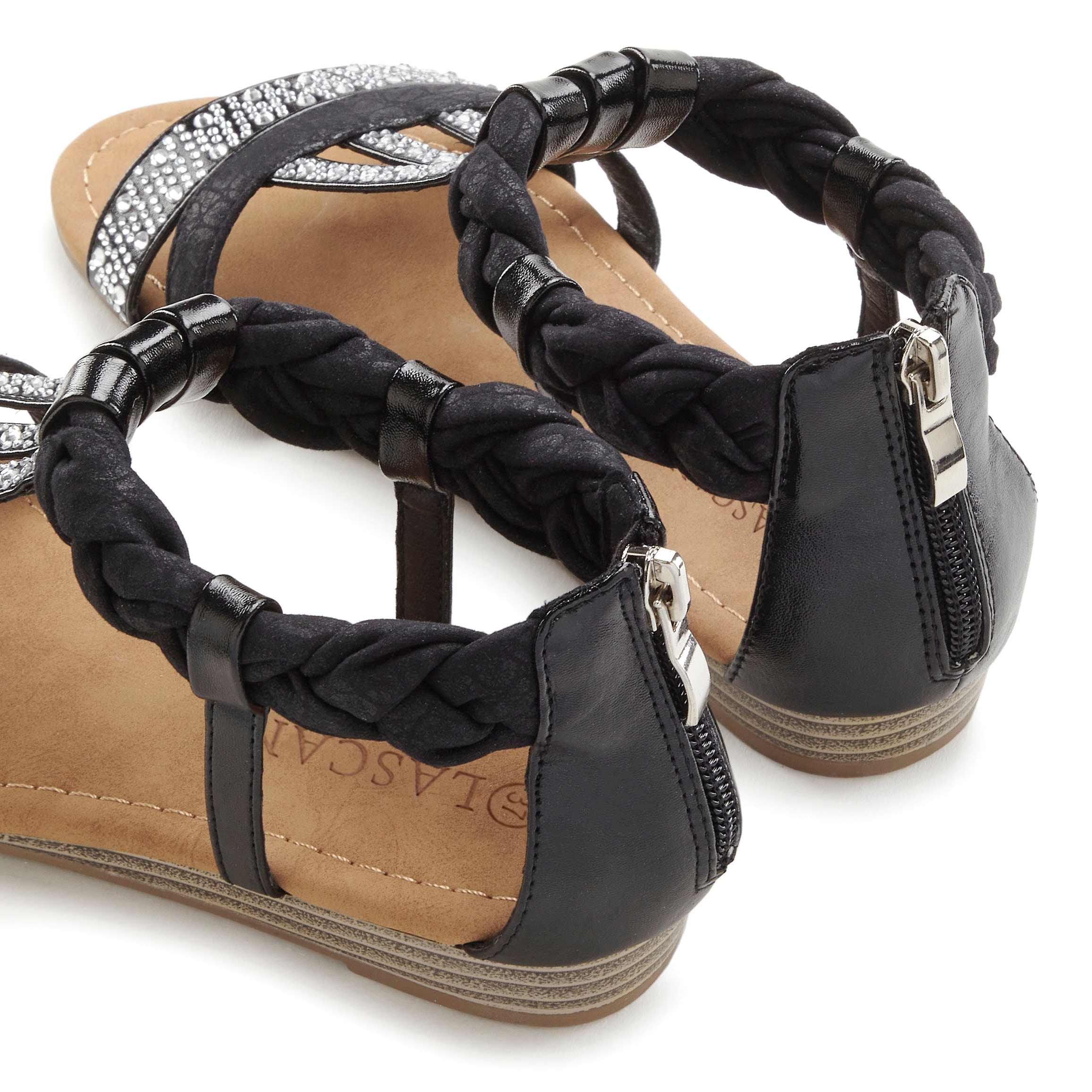 LASCANA Sandale »Sommerschuh, Sandalette«, mit Glitzersteinen und kleinem Keilabsatz im Festival-Look VEGAN