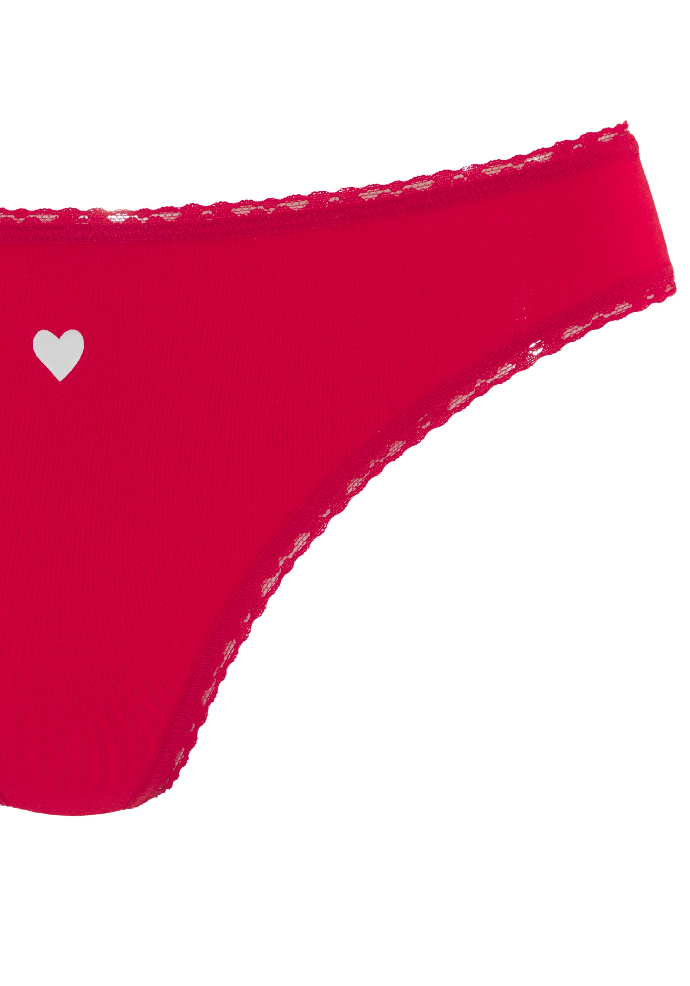 LASCANA String, (5er-Pack), mit süßen Herzchen-Prints und aus elastischer Baumwoll-Qualität