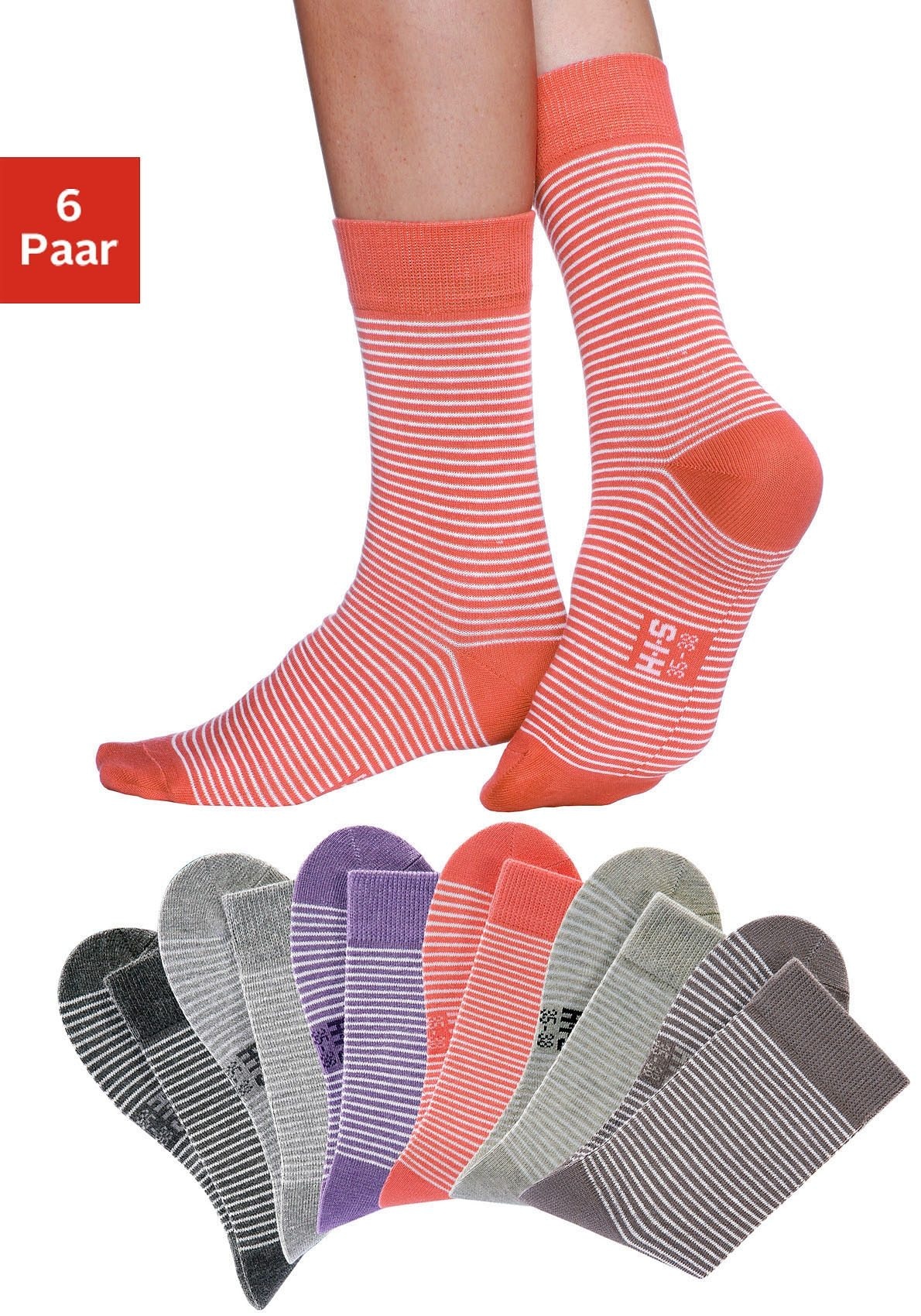H.I.S Socken »Damen Socken Ringelsocken Strümpfe« Packung, 6 Stk. tlg. mit druckfreiem Bündchen