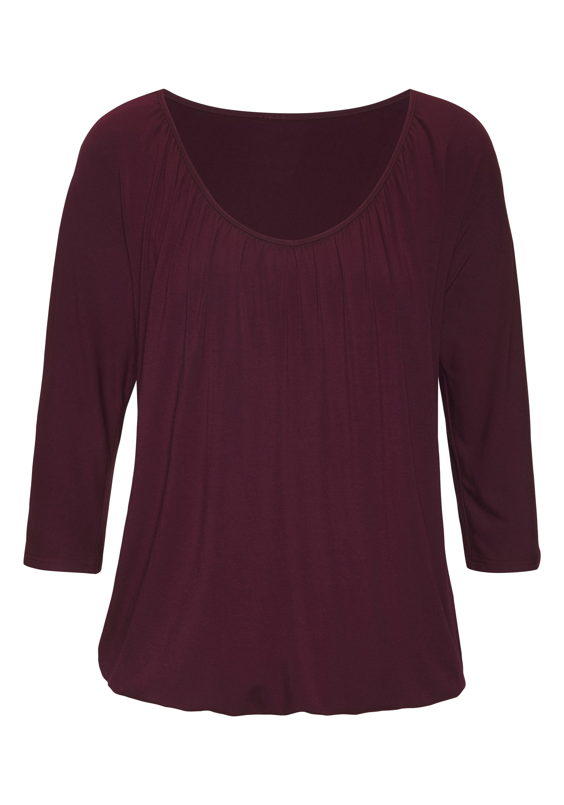 LASCANA 3/4-Arm-Shirt »mit zarter Raffung am Ausschnitt«, (2er-Pack), aus weichem Viskose-Stretch