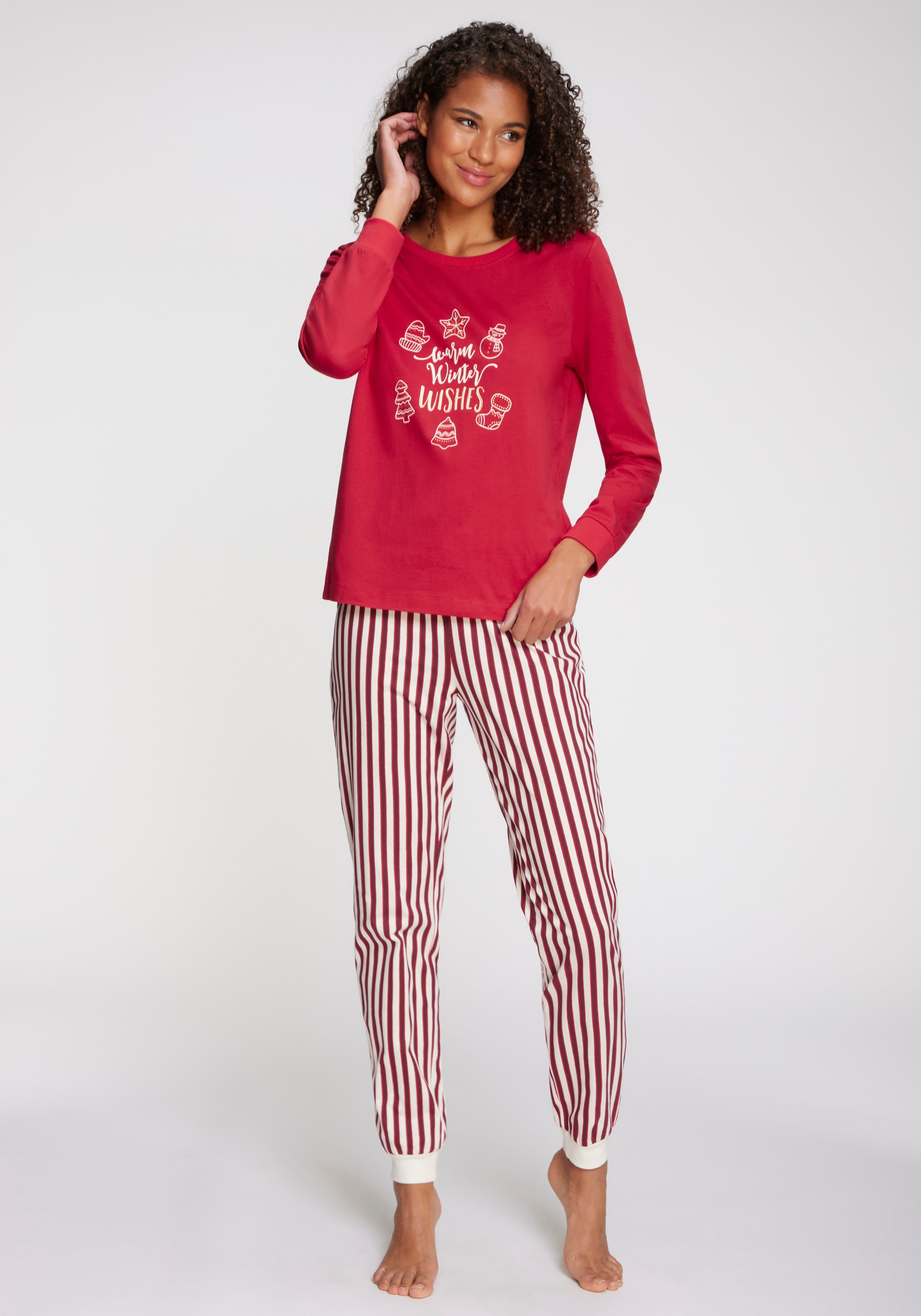 LASCANA Pyjama Set, 2 tlg. Mit Weihnachtlichem Muster