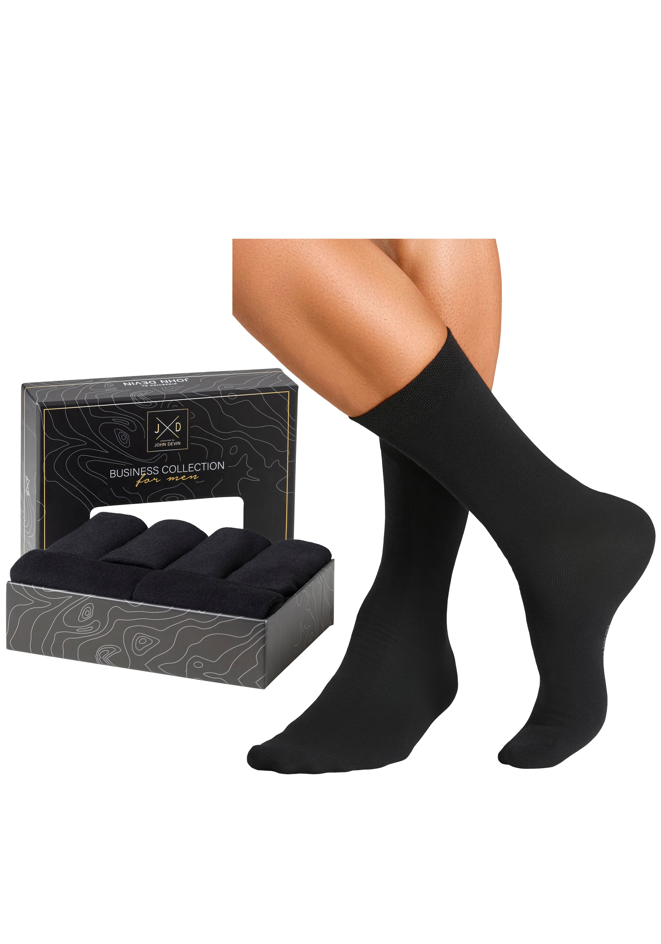 John Devin Businesssocken, (Packung, 6 Paar), lange Form, wertig in Box verpackt