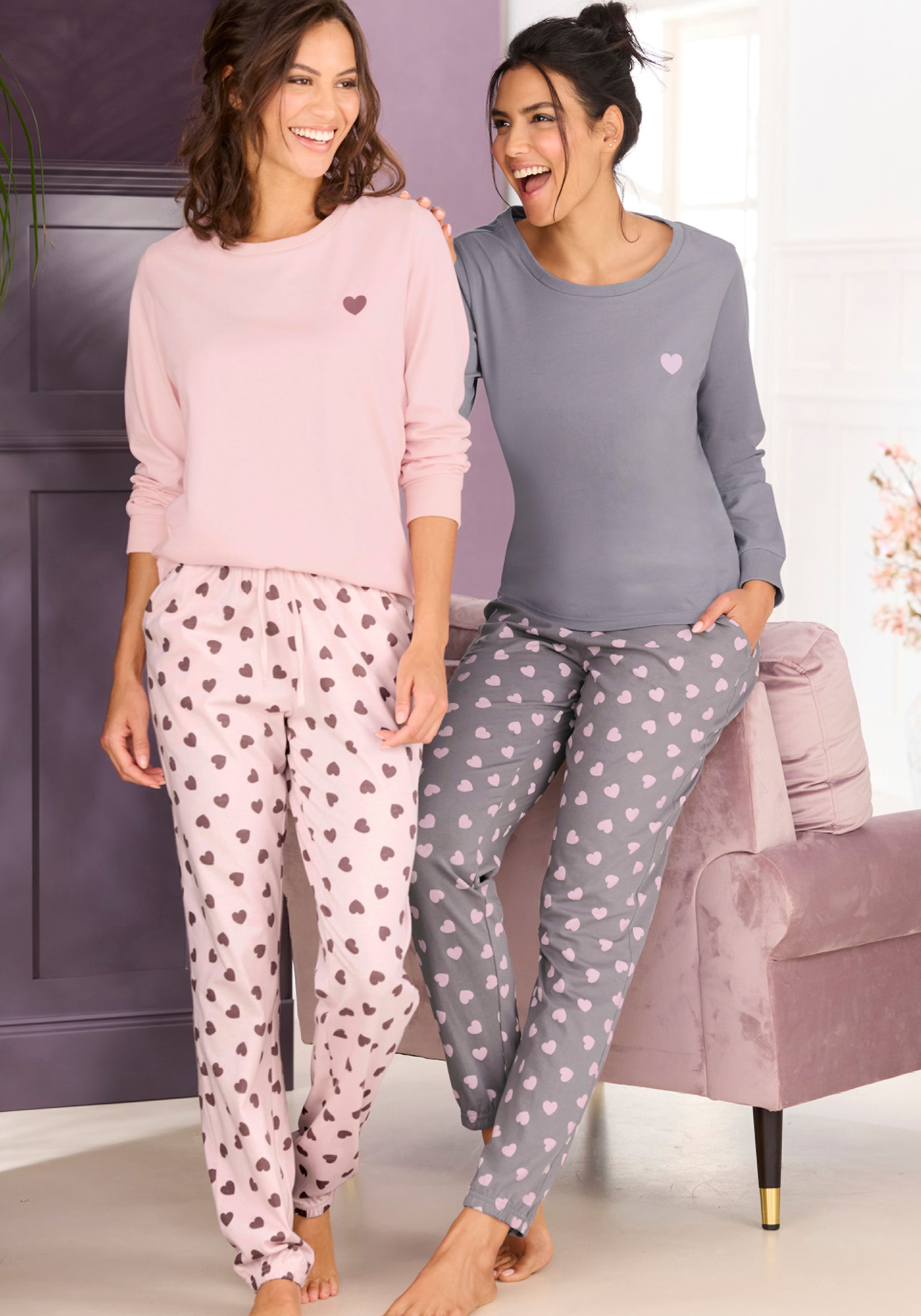 Vivance Dreams Pyjama Spar-Set, 4 Stk. tlg., mit süßem Herzmuster