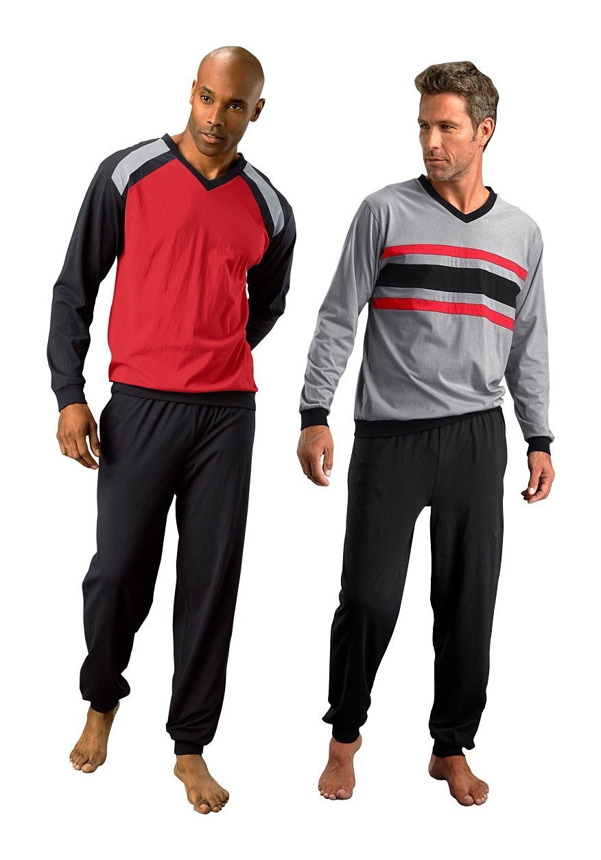 le jogger® Pyjama, (Packung, 4 tlg., 2 Stück), Schlafanzug in langer Form
