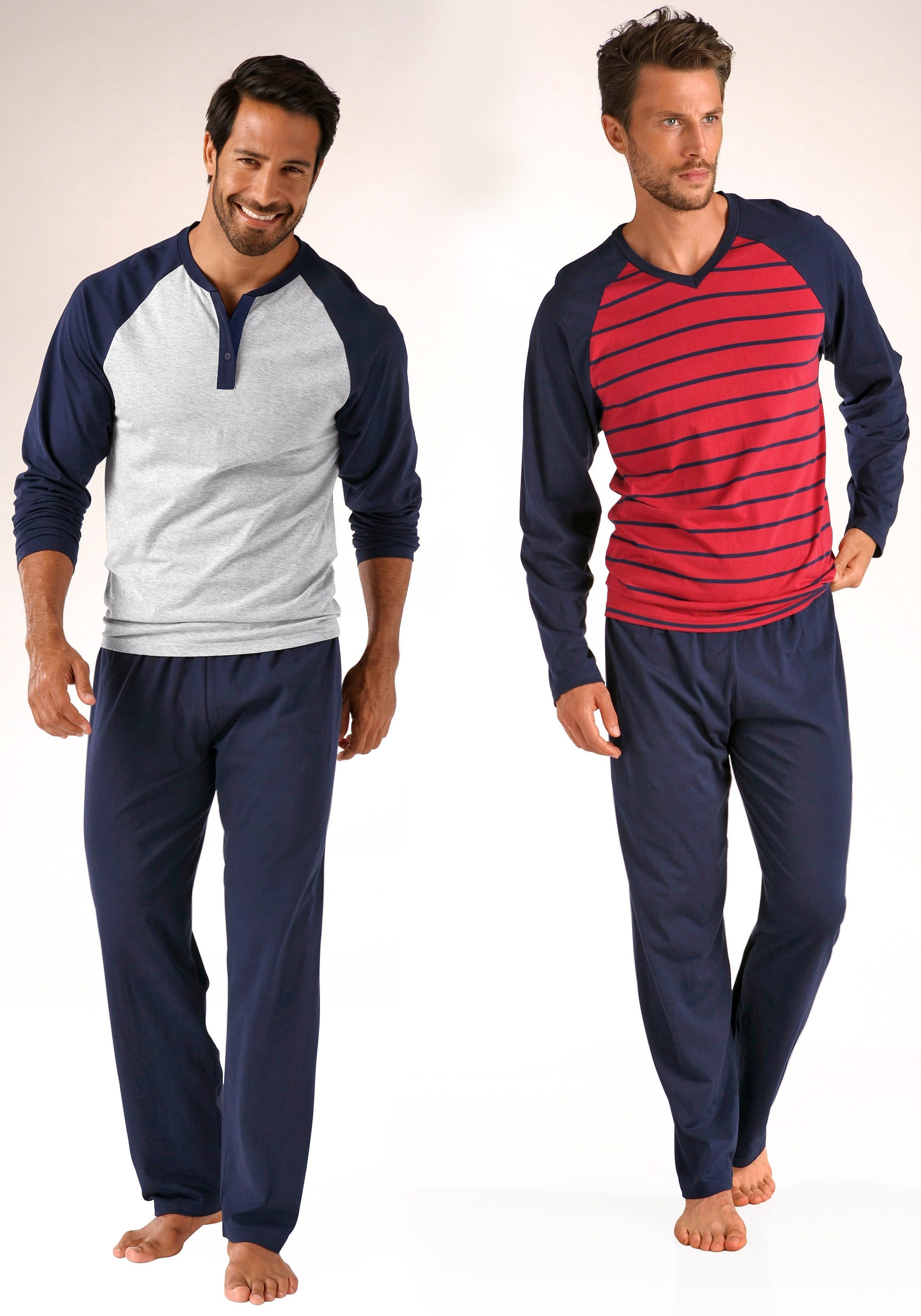 le jogger® Pyjama, (Packung, 4 tlg., 2 Stück), in langer Form, mit Raglanärmeln